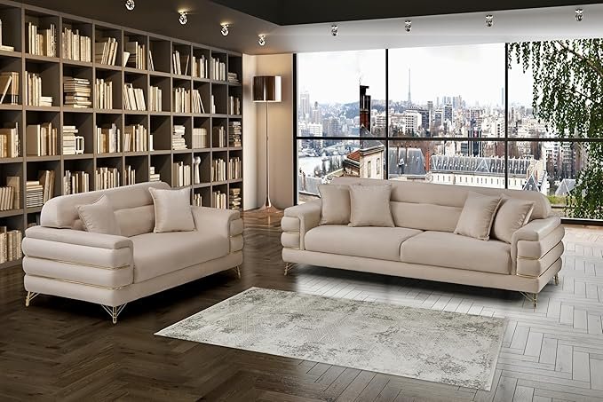 URBAN FURNISHING Modern Velvet Sofa Couch with Rollover Bed with Chrome Metal Legs & Chrome Finishing – Contemporary Sofa Bed For Living Room
