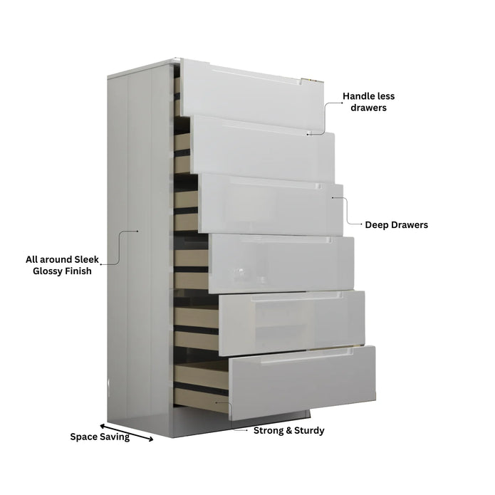6 Tier High Gloss Chest of Drawers