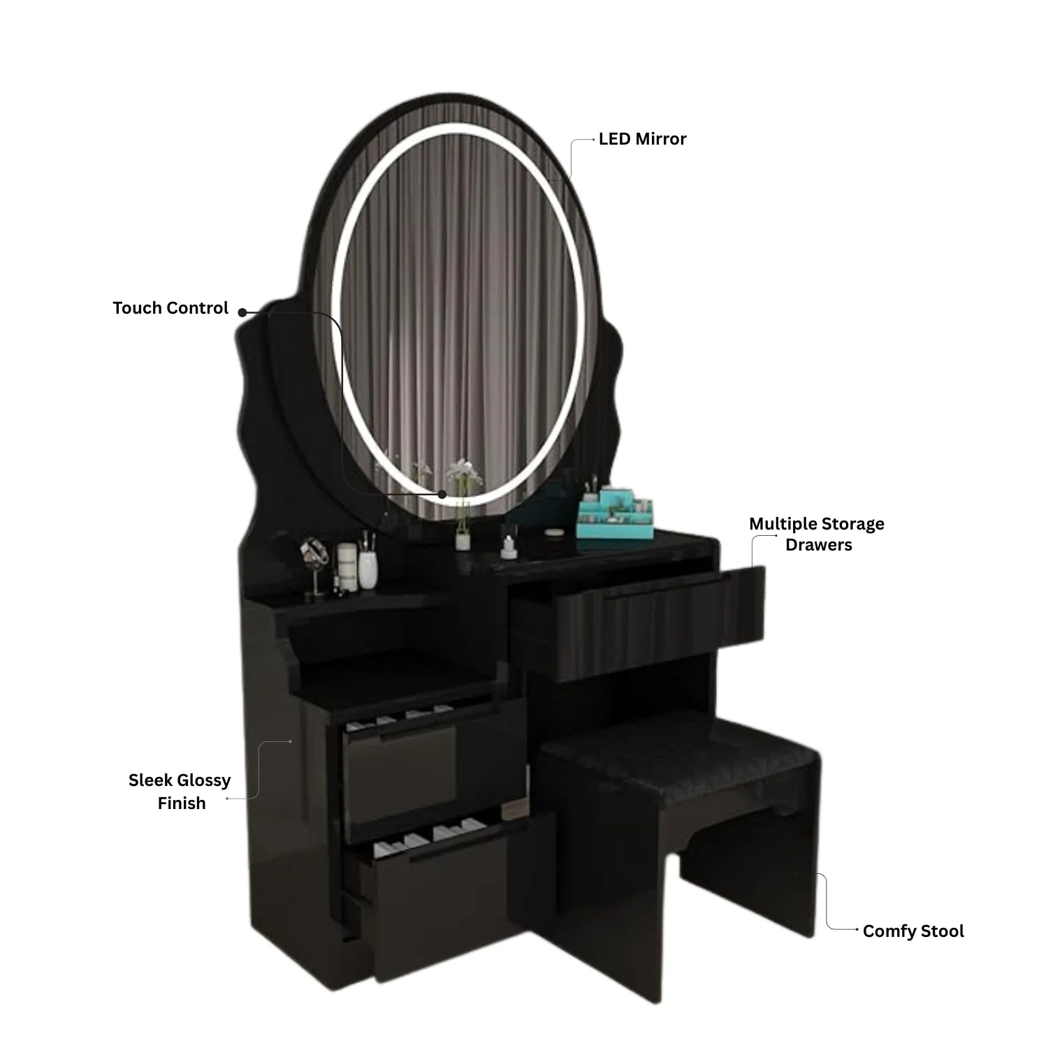 Urban Furnishing Modern White Vanity Table with LED Oval Mirror