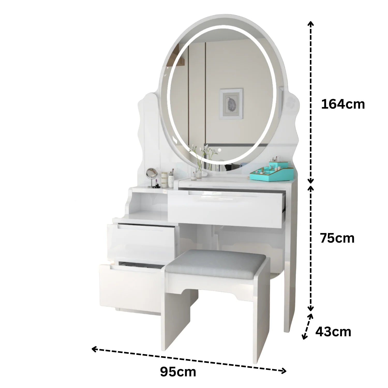 Urban Furnishing Modern White Vanity Table with LED Oval Mirror