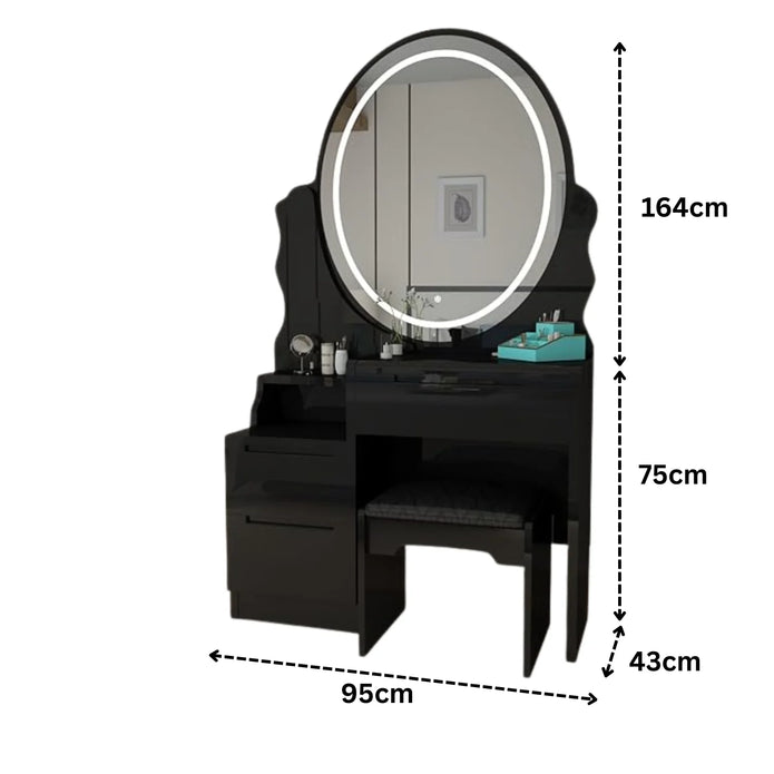 Oval LED Mirror Dressing Table With Padded Stool
