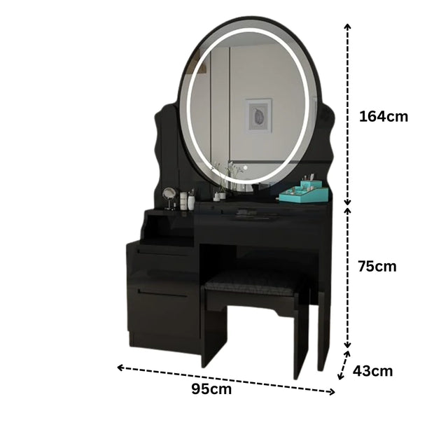 Urban Furnishing Modern White Vanity Table with LED Oval Mirror
