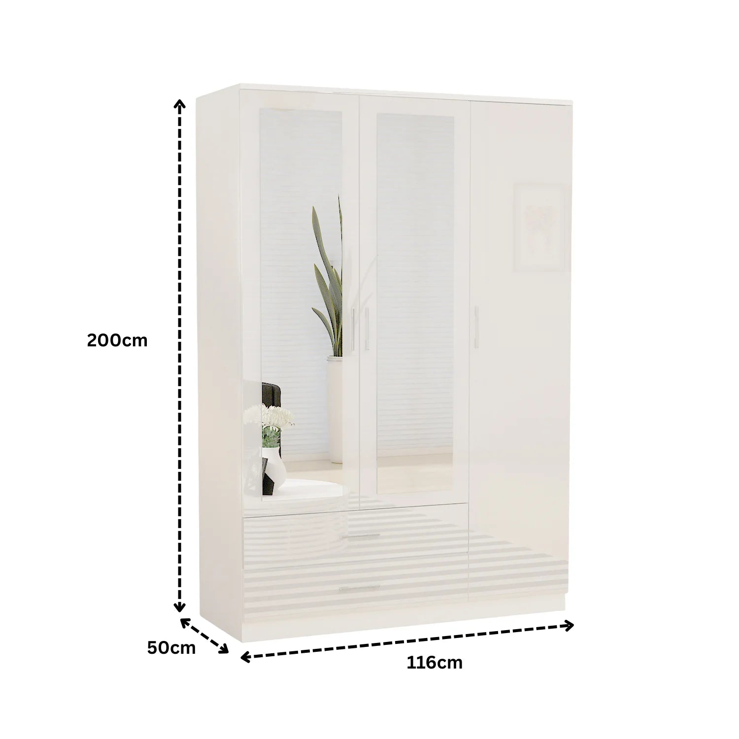 3 Doors High Gloss Wardrobe