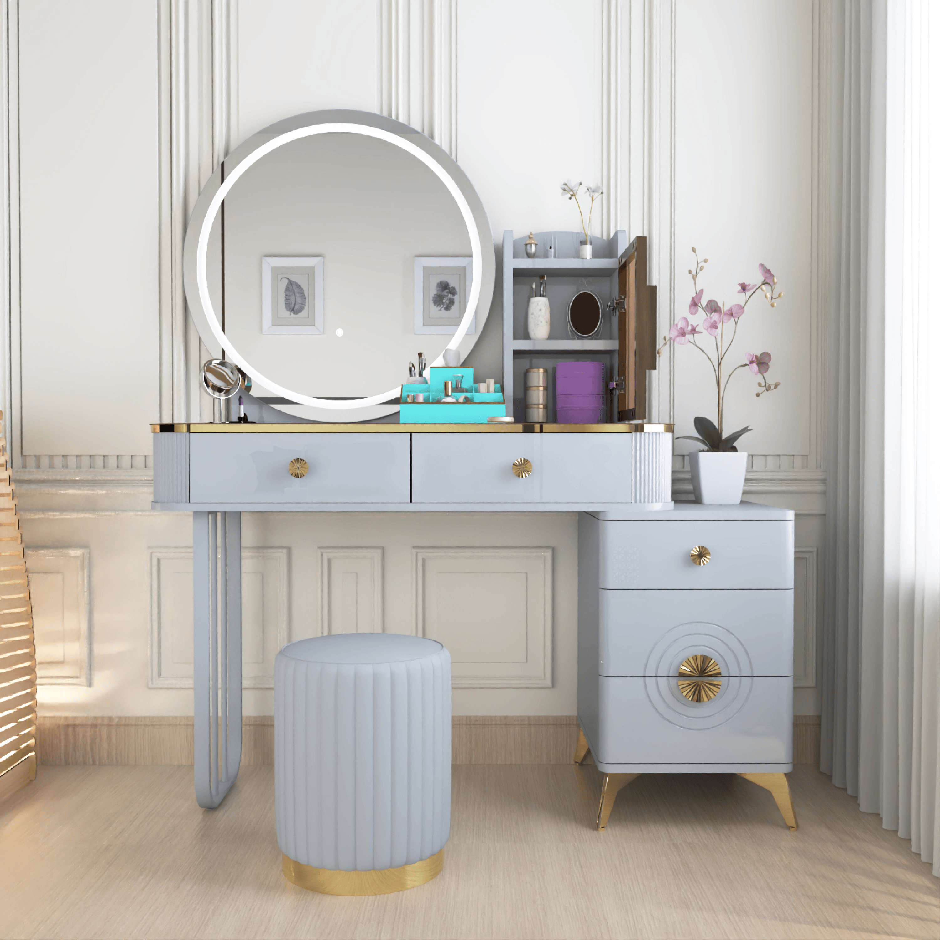 URBAN FURNISHING Modern Vanity Desk with LED Lighted Mirror