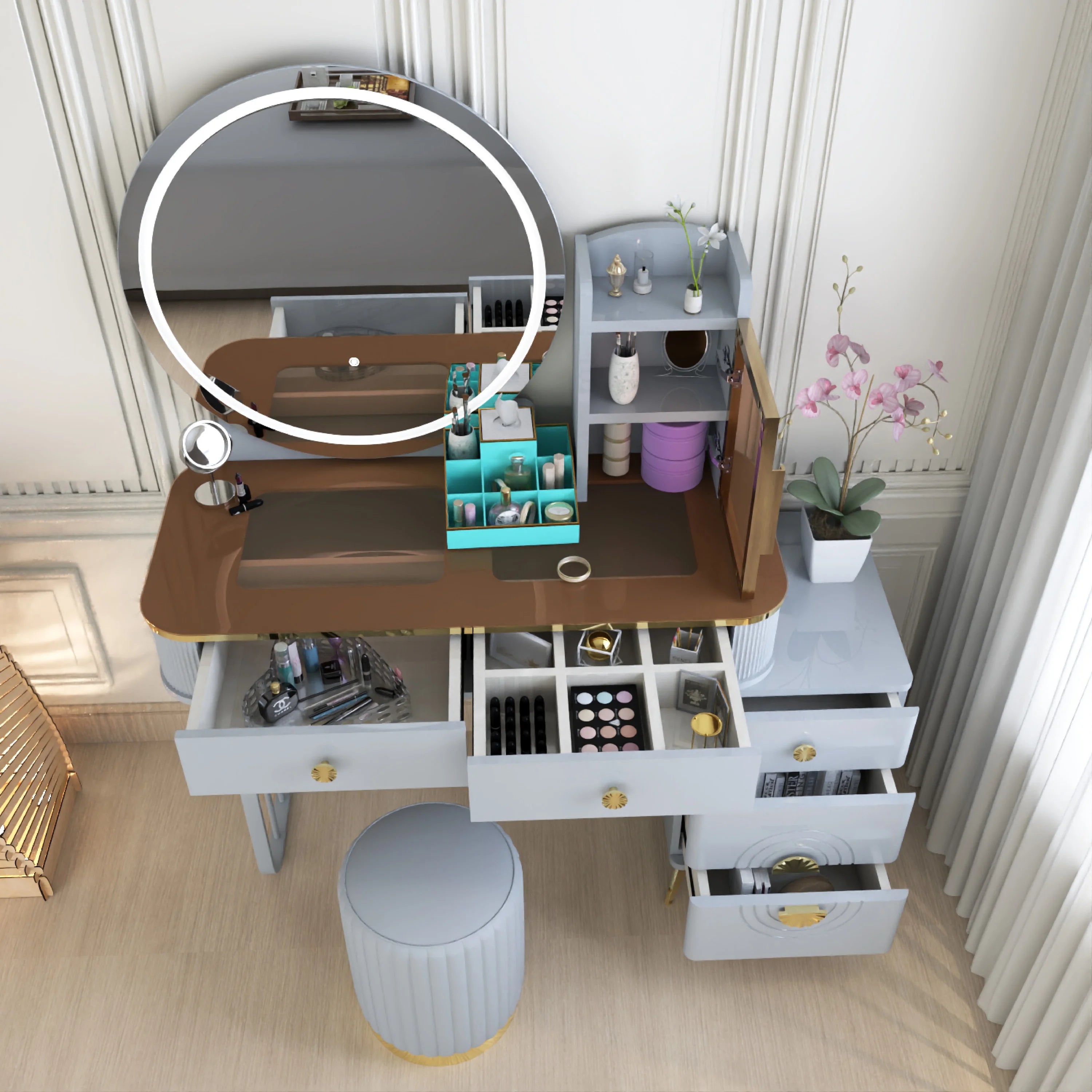 URBAN FURNISHING Modern Vanity Desk with LED Lighted Mirror