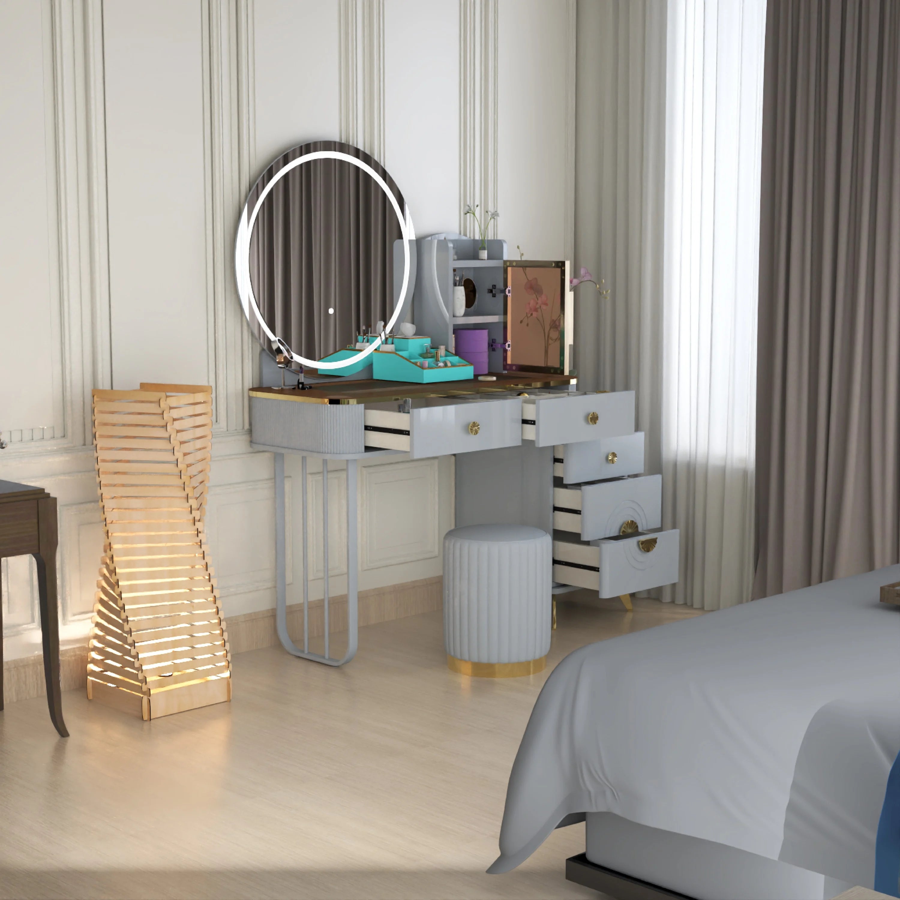URBAN FURNISHING Modern Vanity Desk with LED Lighted Mirror