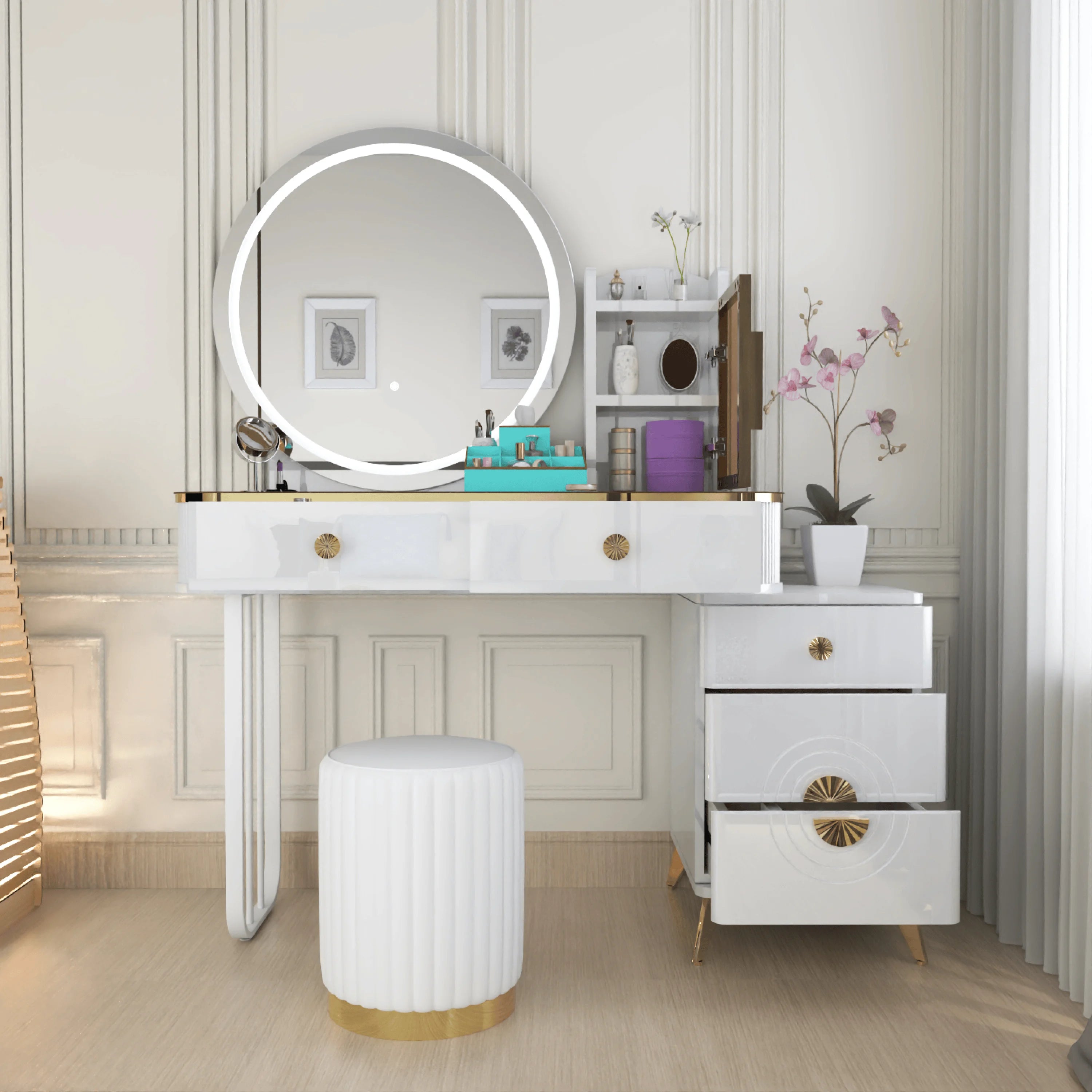 URBAN FURNISHING Modern Vanity Desk with LED Lighted Mirror
