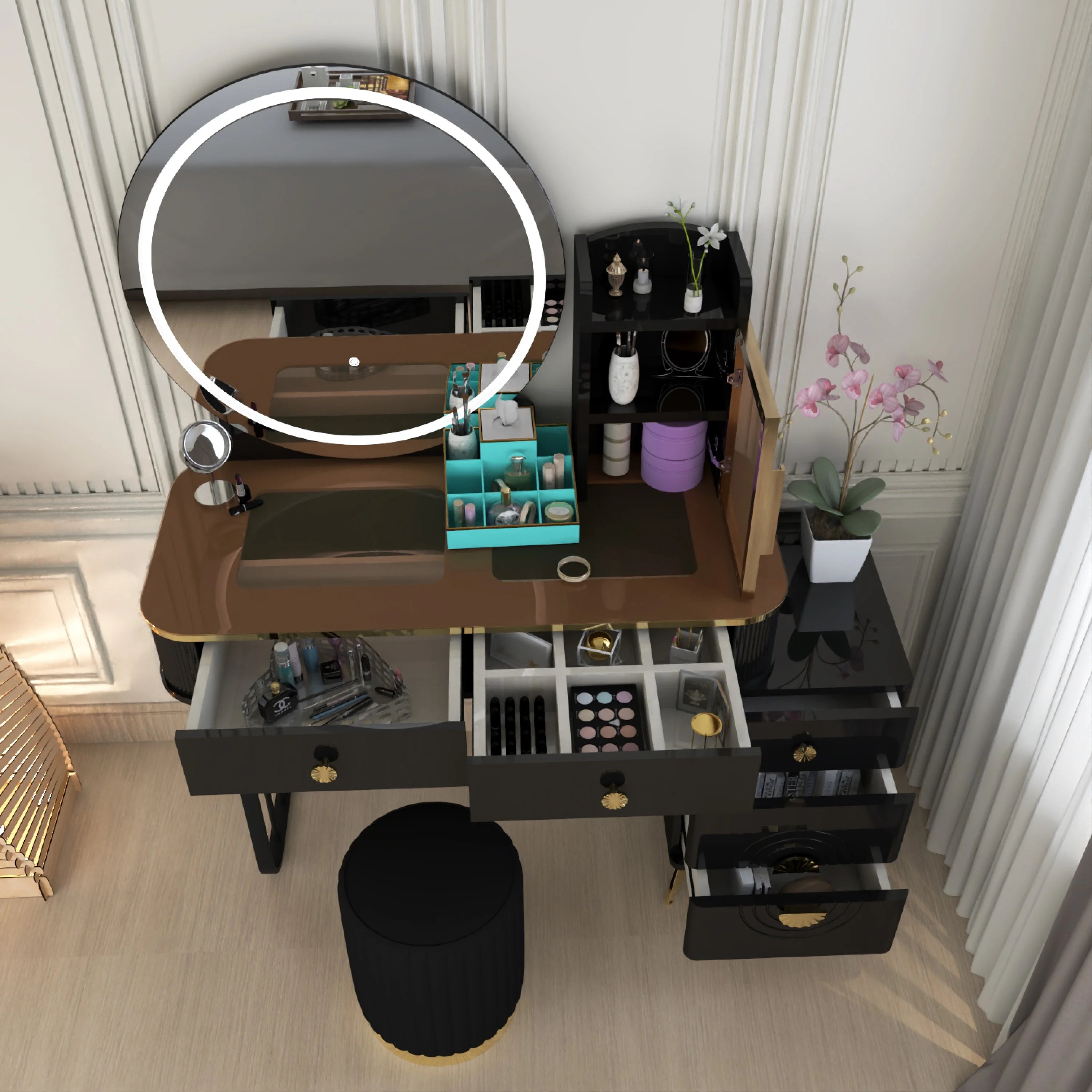 URBAN FURNISHING Modern Vanity Desk with LED Lighted Mirror