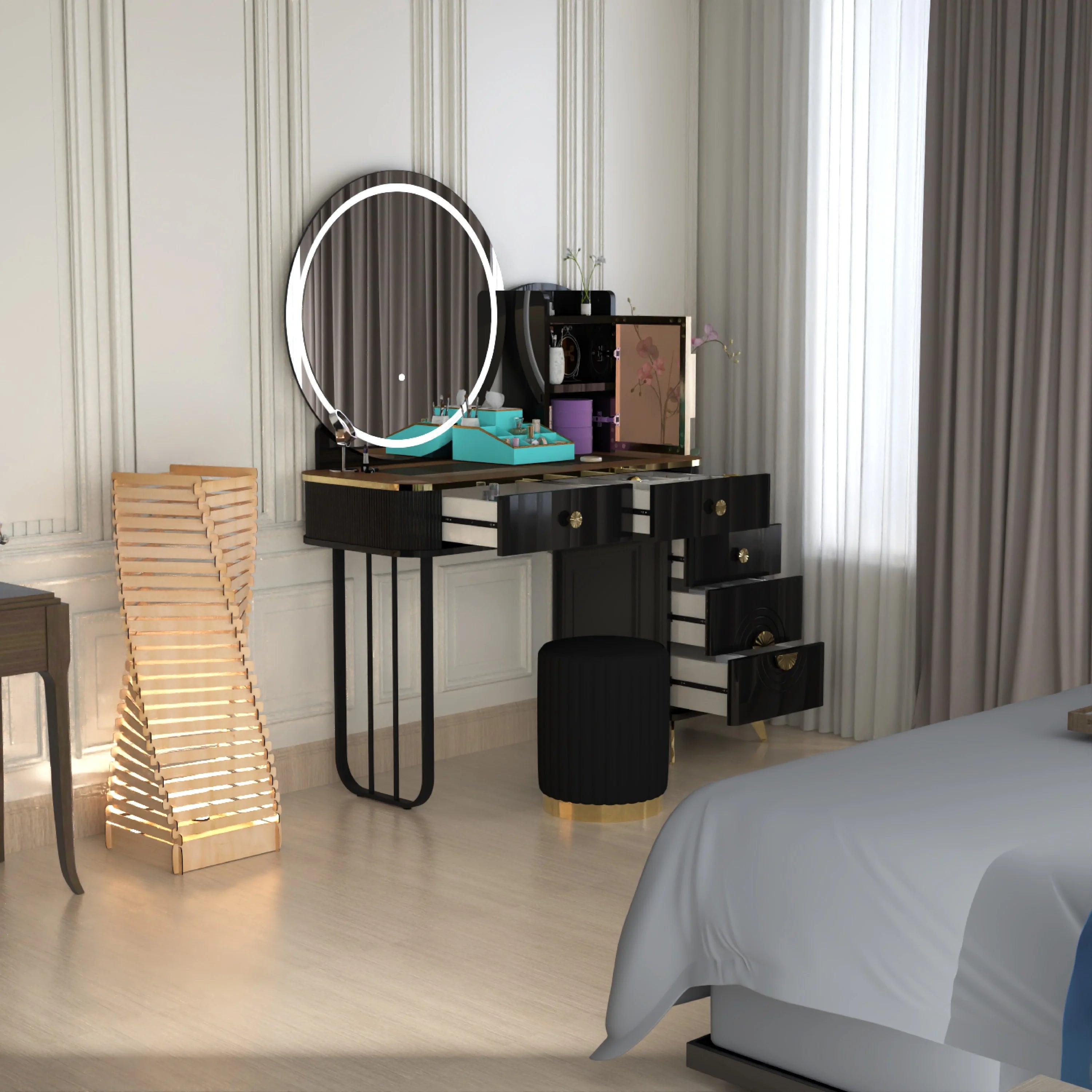 URBAN FURNISHING Modern Vanity Desk with LED Lighted Mirror