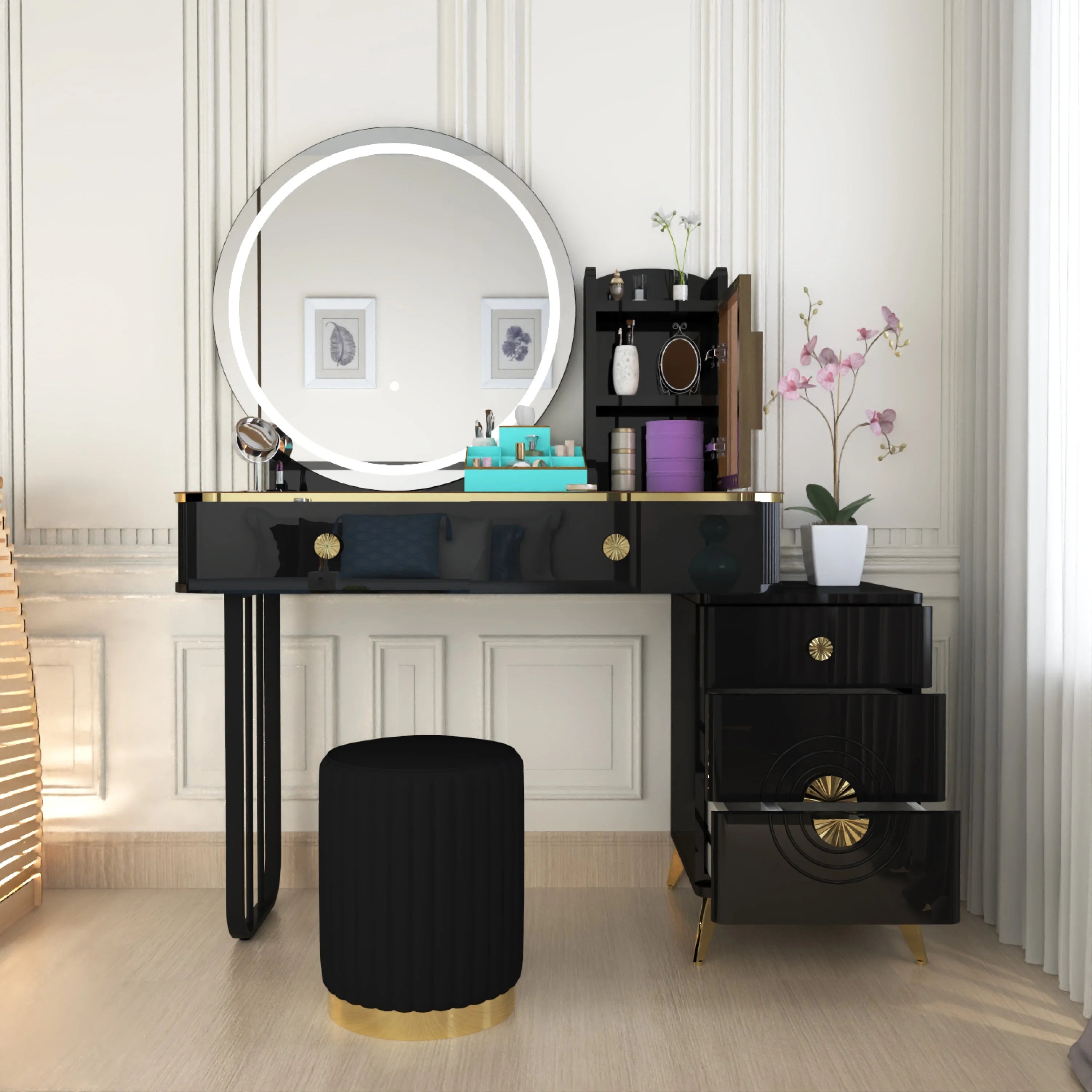 URBAN FURNISHING Modern Vanity Desk with LED Lighted Mirror