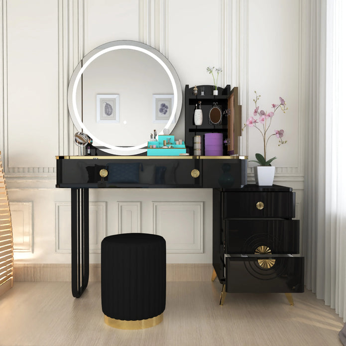 Modern LED Mirror Dressing Table With Padded Stool
