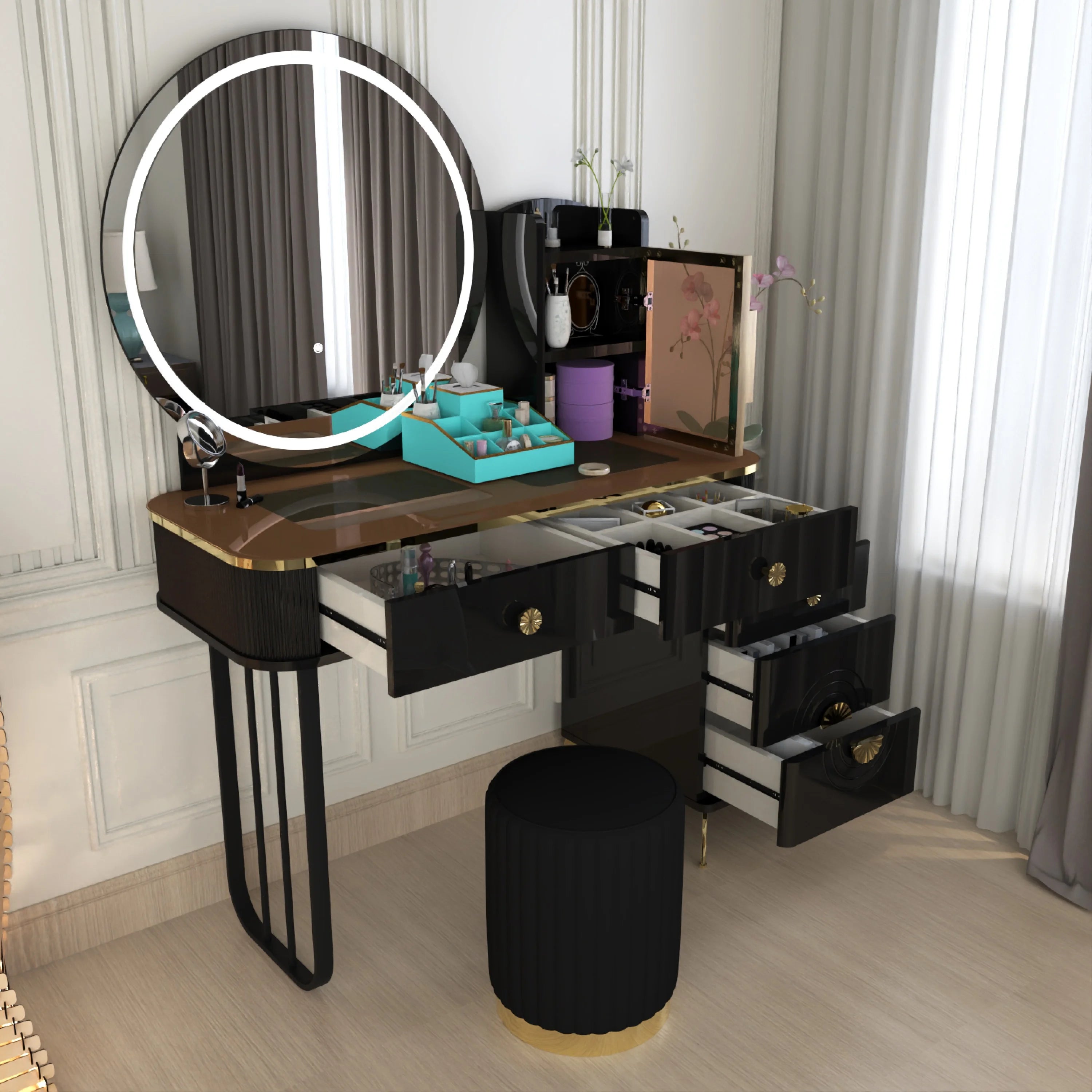 URBAN FURNISHING Modern Vanity Desk with LED Lighted Mirror
