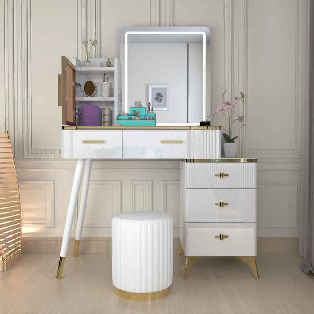 Urban Furnishing Modern Vanity Table with LED Lighted Mirror –  Wide Makeup Desk with Storage Cabinet