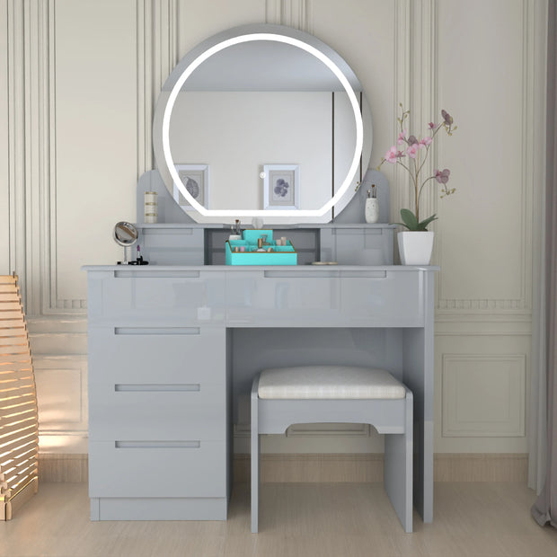 Round LED Mirror With High Gloss Dressing Table