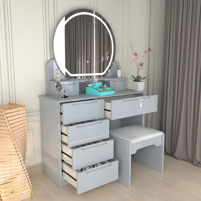 Round LED Mirror With High Gloss Dressing Table