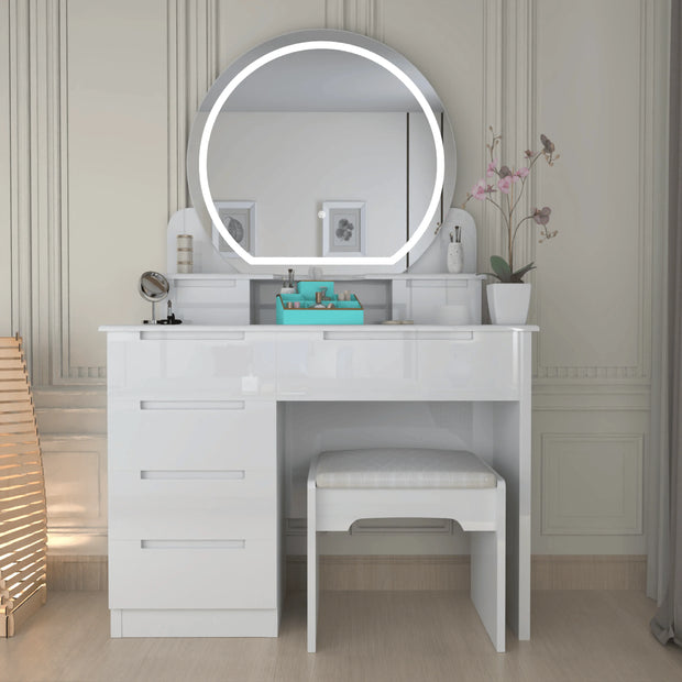 Round LED Mirror With High Gloss Dressing Table