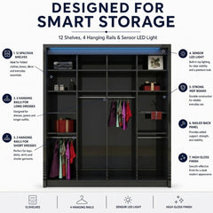 Porto 2 Doors Wardrobe | COLOR: Black | SIZE: 125cm , 165cm