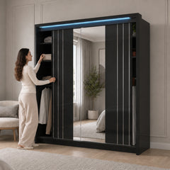 Porto 2 Doors Wardrobe | COLOR: Black | SIZE: 125cm , 165cm