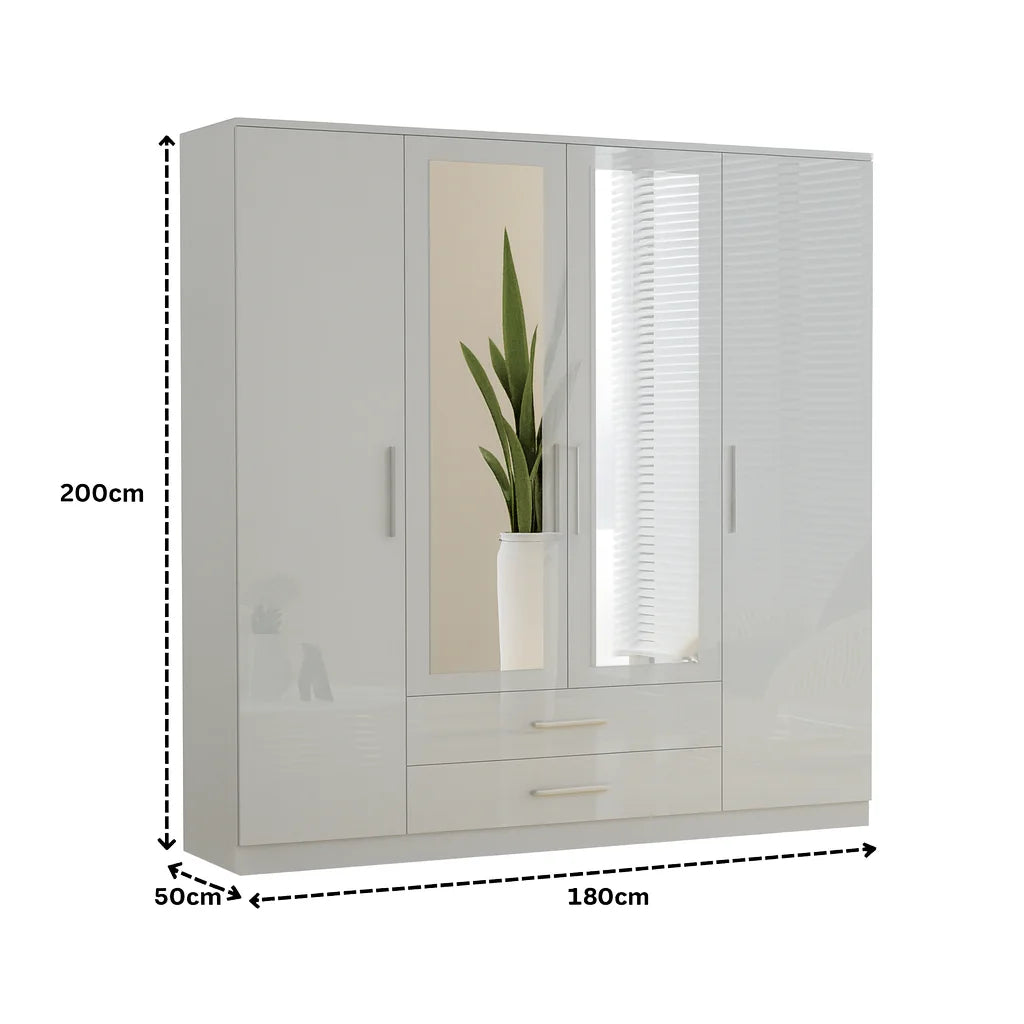 4 Doors with Drawers High Gloss Wardrobe