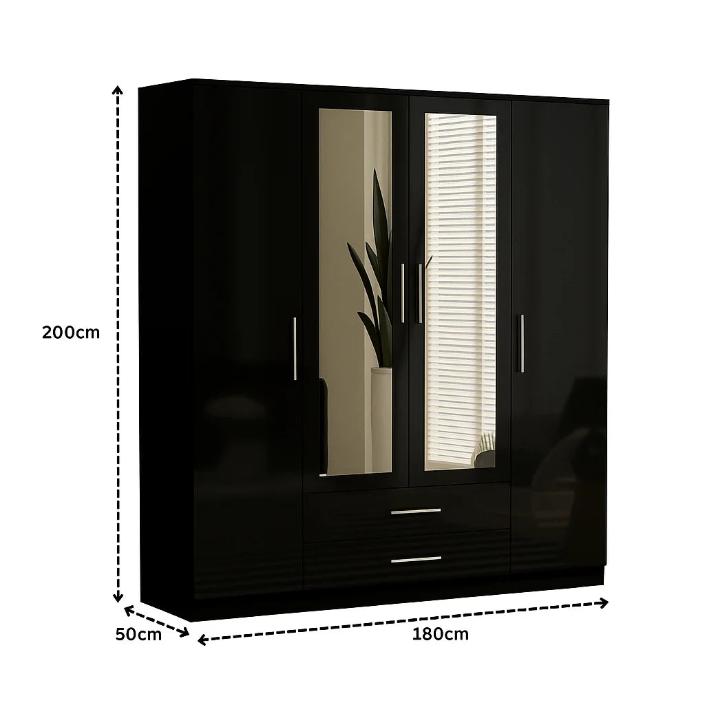 4 Doors with Drawers High Gloss Wardrobe