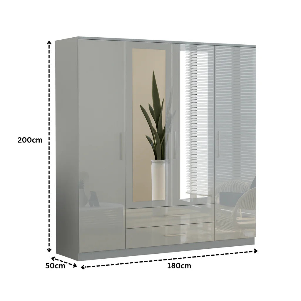 4 Doors with Drawers High Gloss Wardrobe
