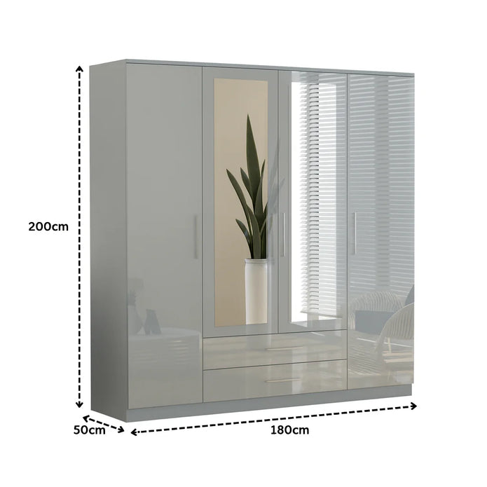 4 Doors with Drawers High Gloss Wardrobe