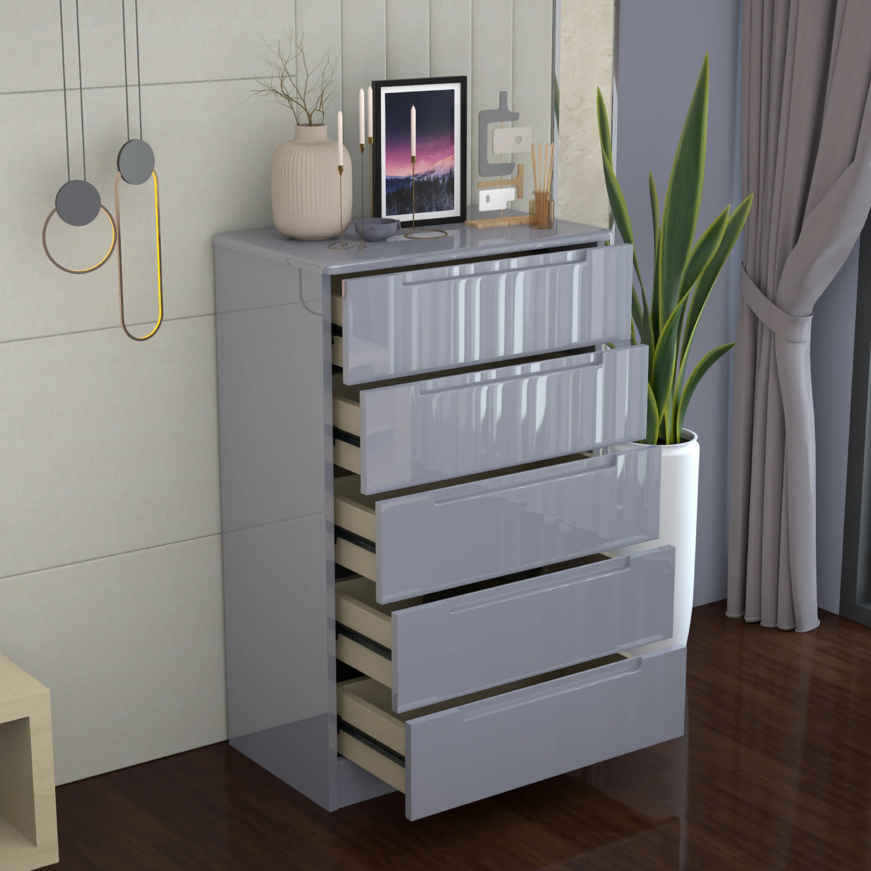 URBAN FURNISHING Modern 5-Deep Drawer Chest 50D x 80W x 129H