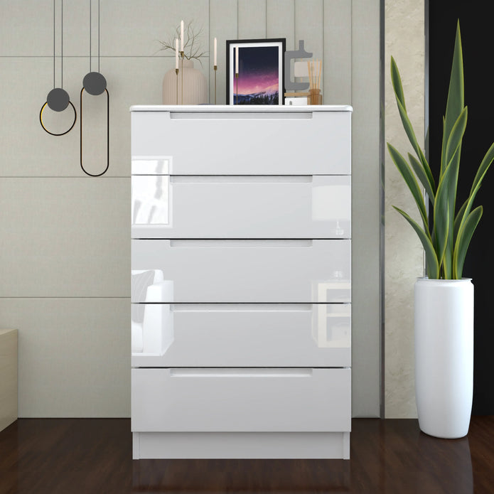 5 Tier High Gloss Chest of Drawers.