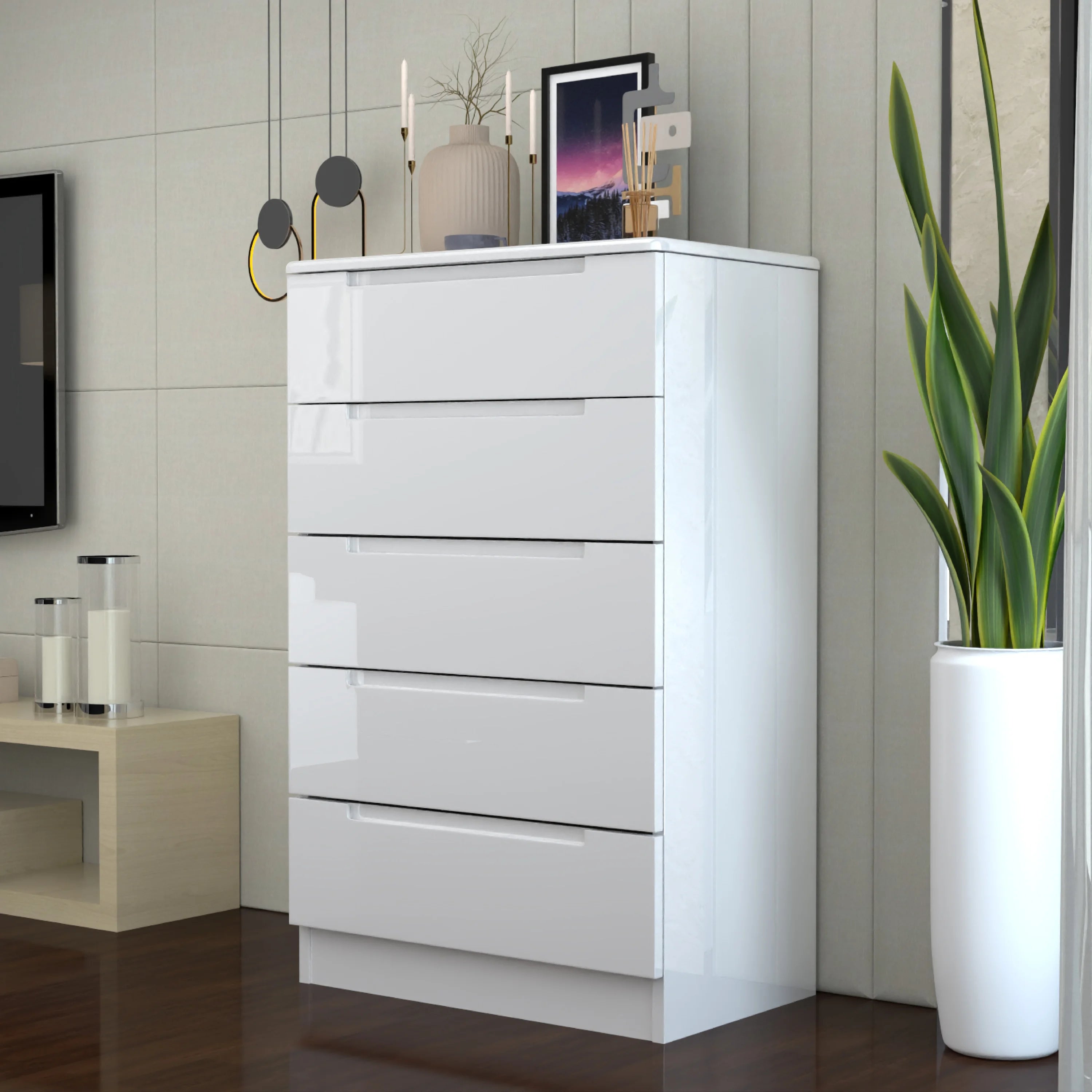 URBAN FURNISHING Modern 5-Deep Drawer Chest 50D x 80W x 129H