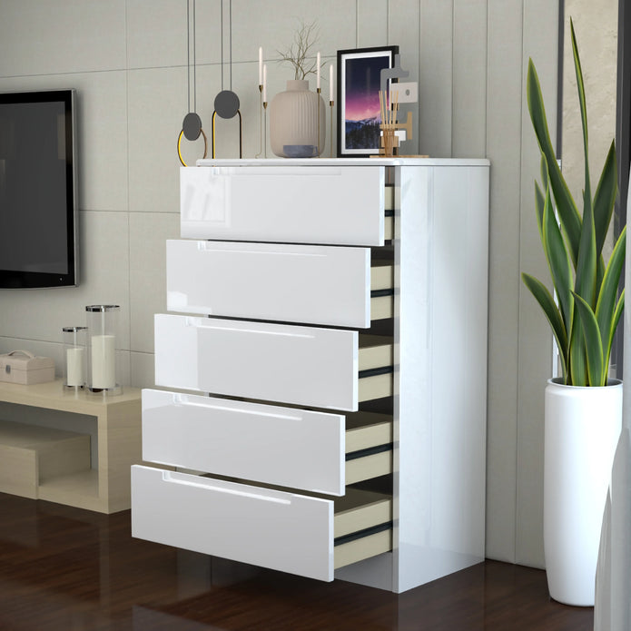 5 Tier High Gloss Chest of Drawers.