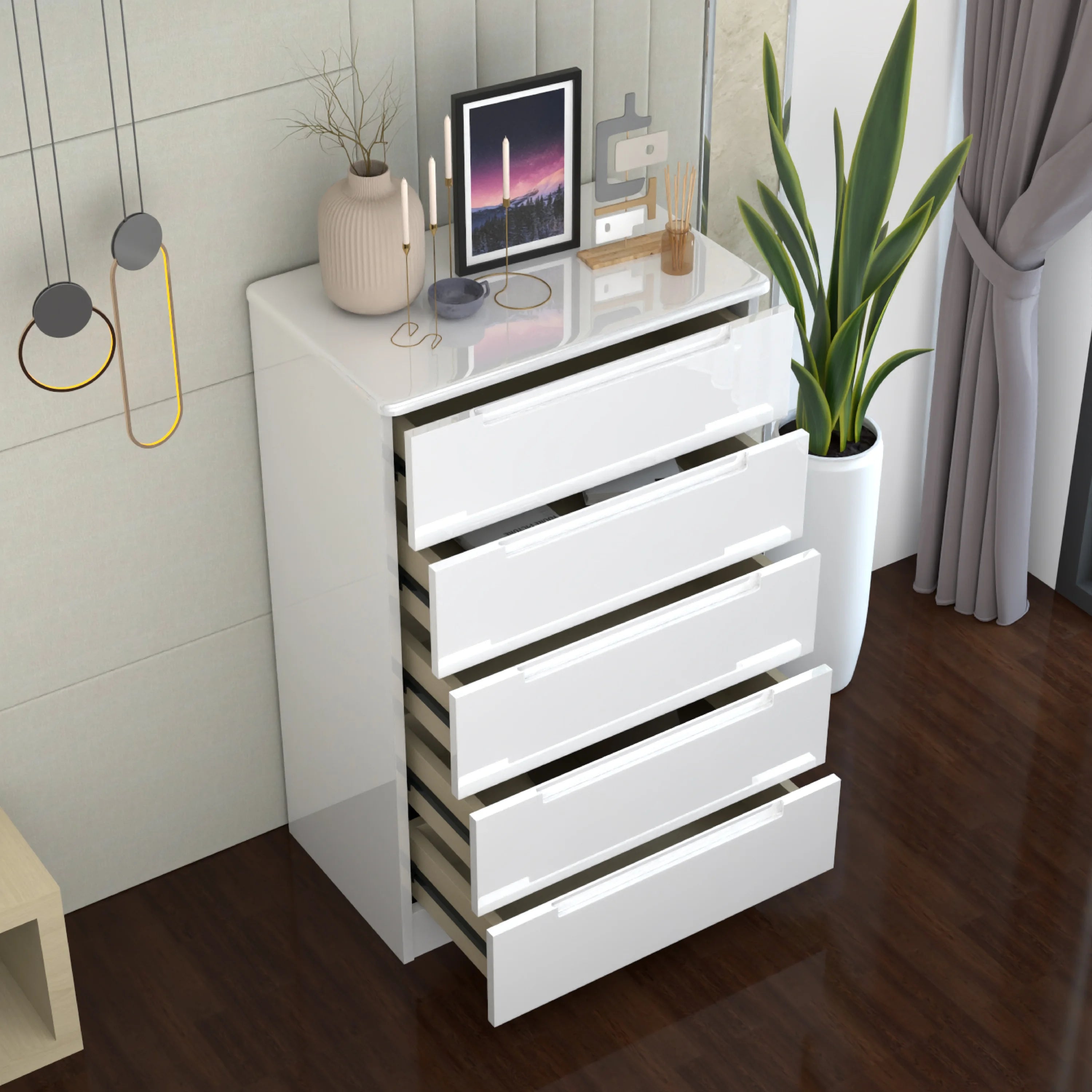 URBAN FURNISHING Modern 5-Deep Drawer Chest 50D x 80W x 129H