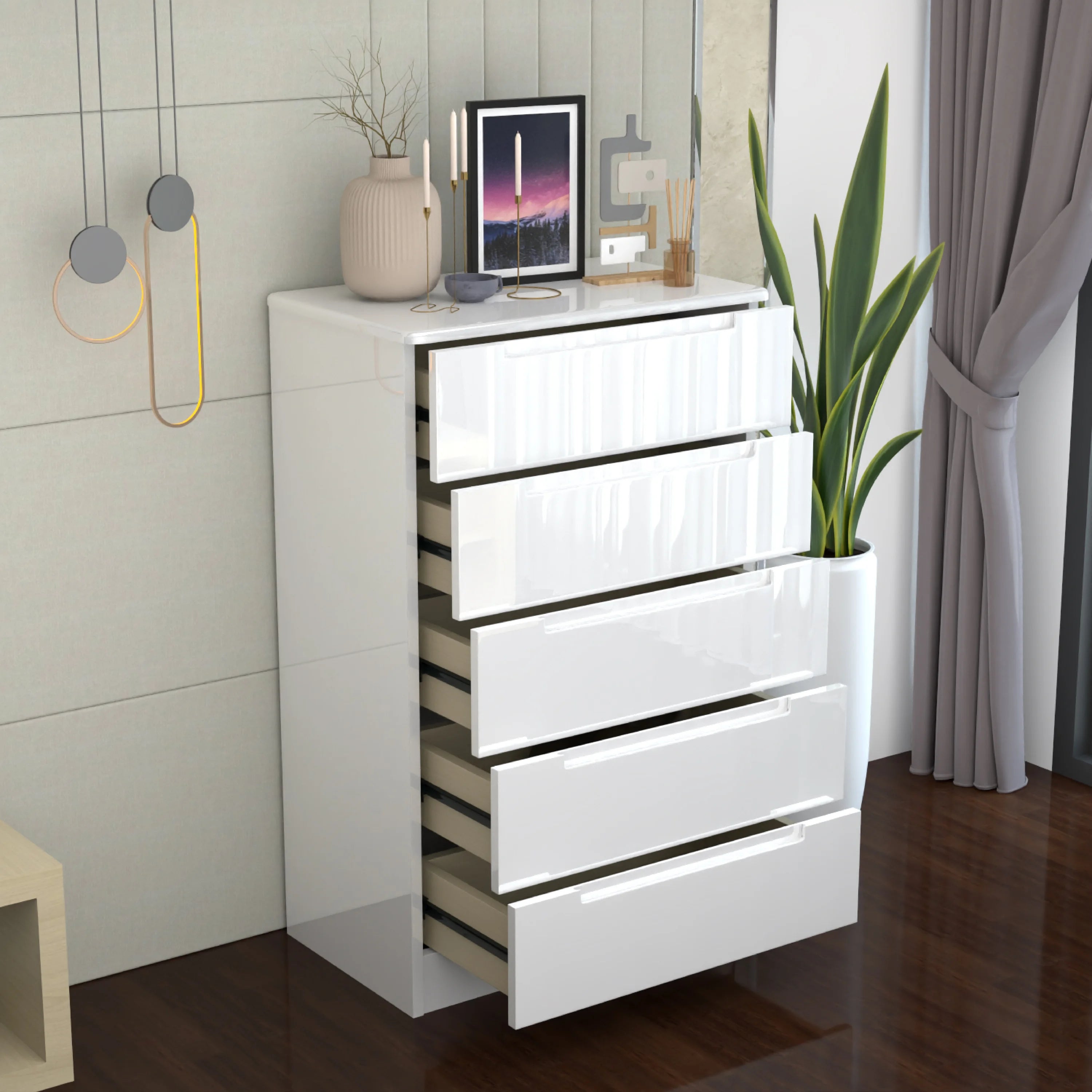 URBAN FURNISHING Modern 5-Deep Drawer Chest 50D x 80W x 129H