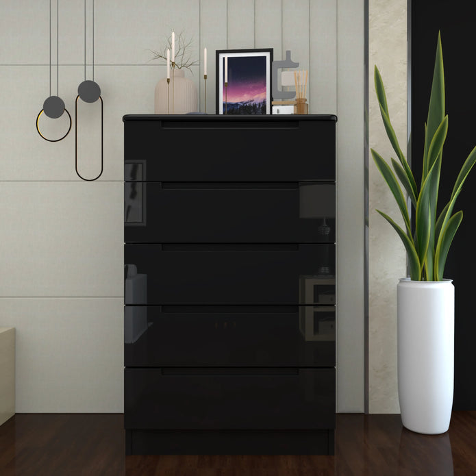 5 Tier High Gloss Chest of Drawers.