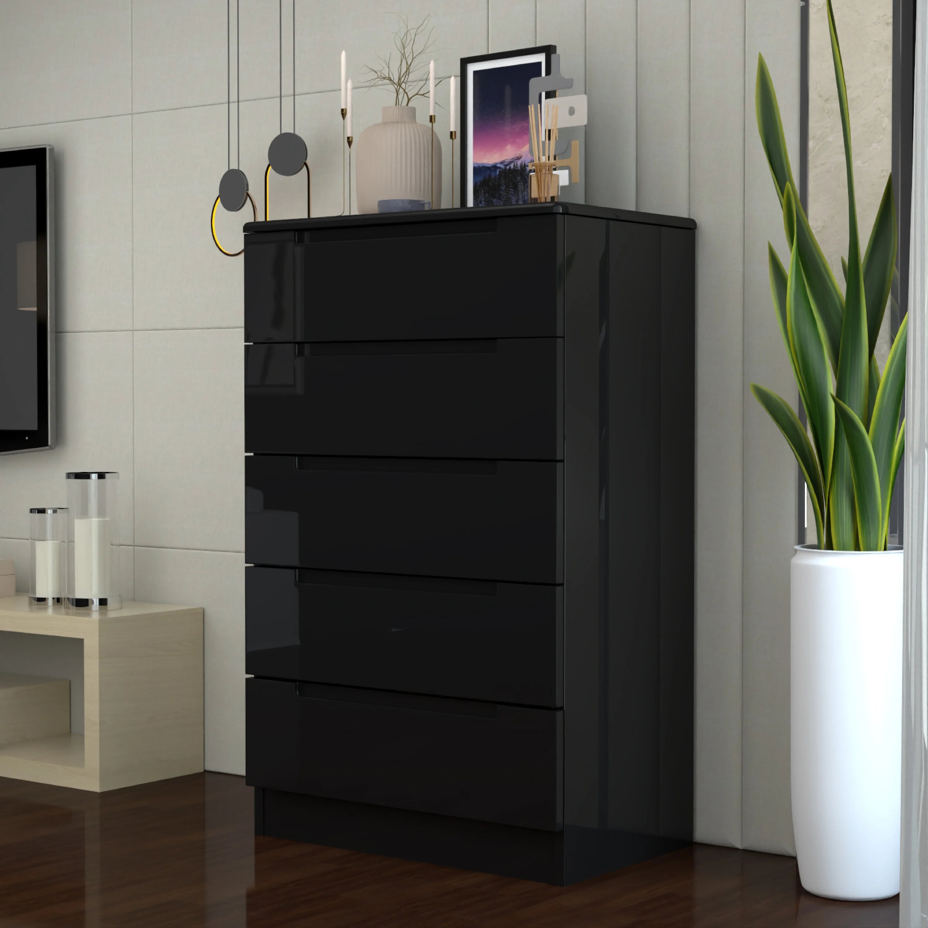 URBAN FURNISHING Modern 5-Deep Drawer Chest 50D x 80W x 129H