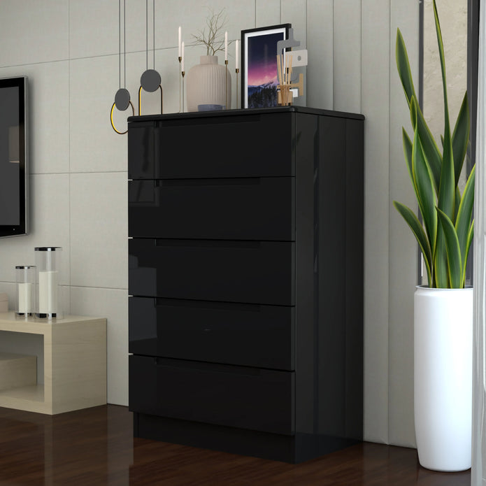 5 Tier High Gloss Chest of Drawers.