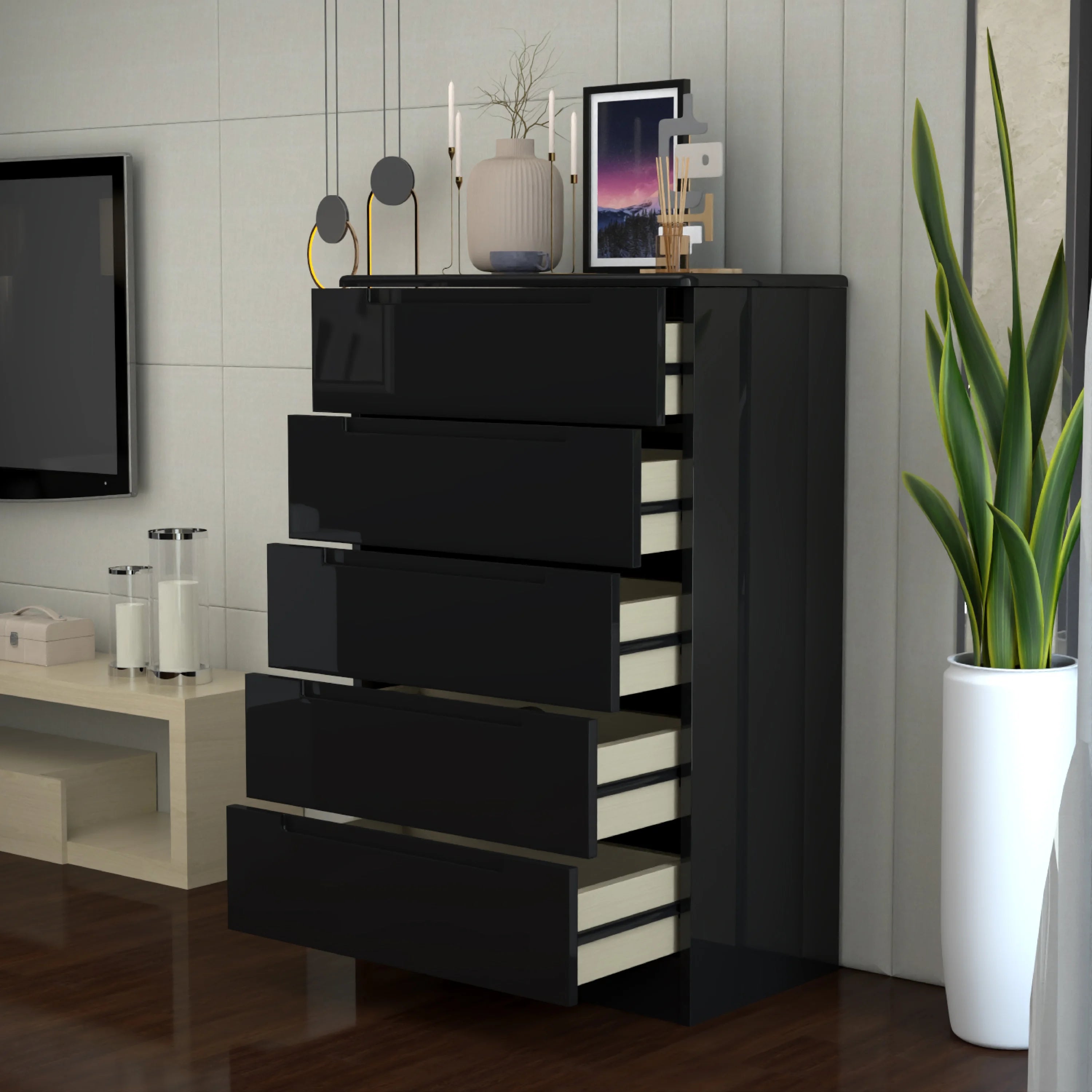 URBAN FURNISHING Modern 5-Deep Drawer Chest 50D x 80W x 129H