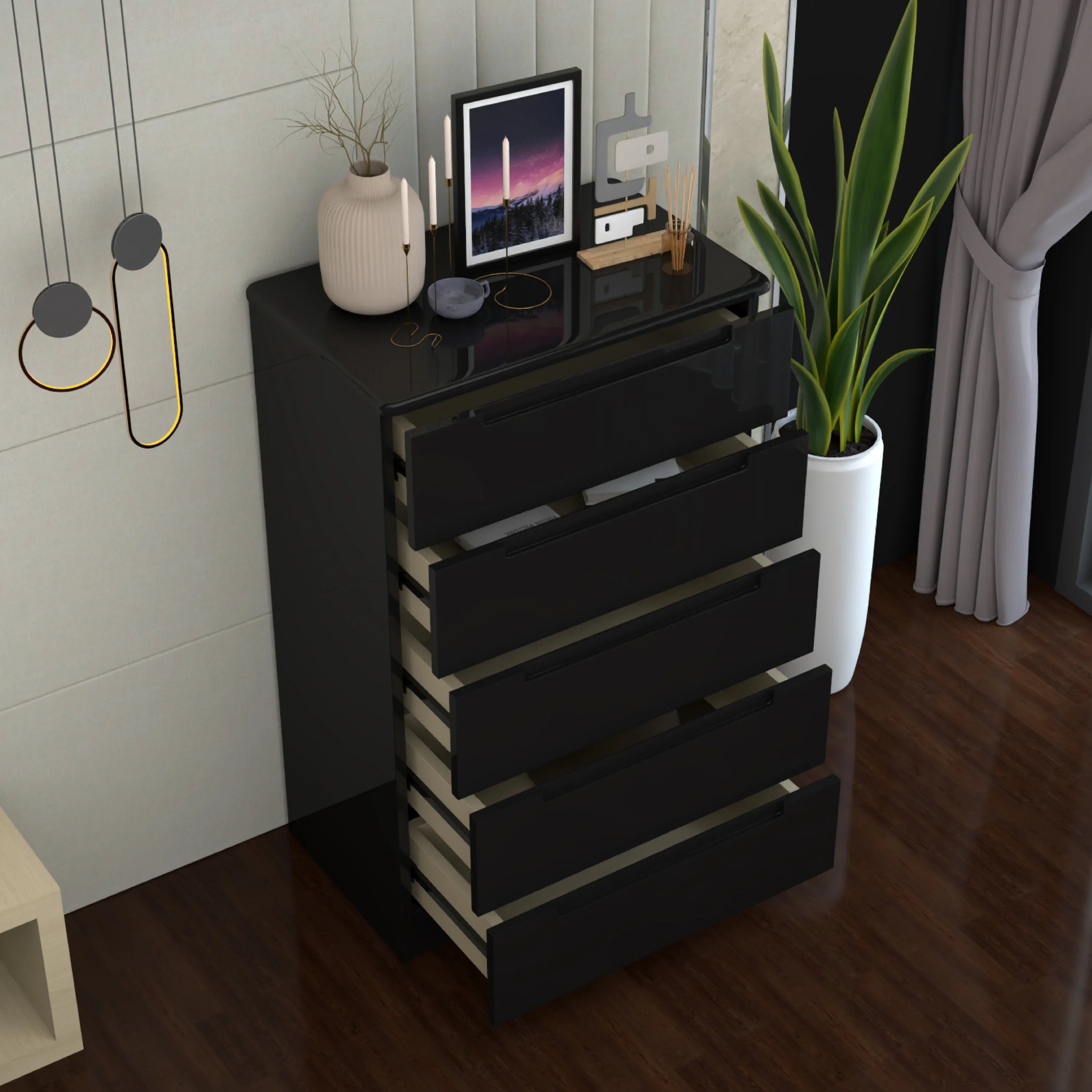 URBAN FURNISHING Modern 5-Deep Drawer Chest 50D x 80W x 129H