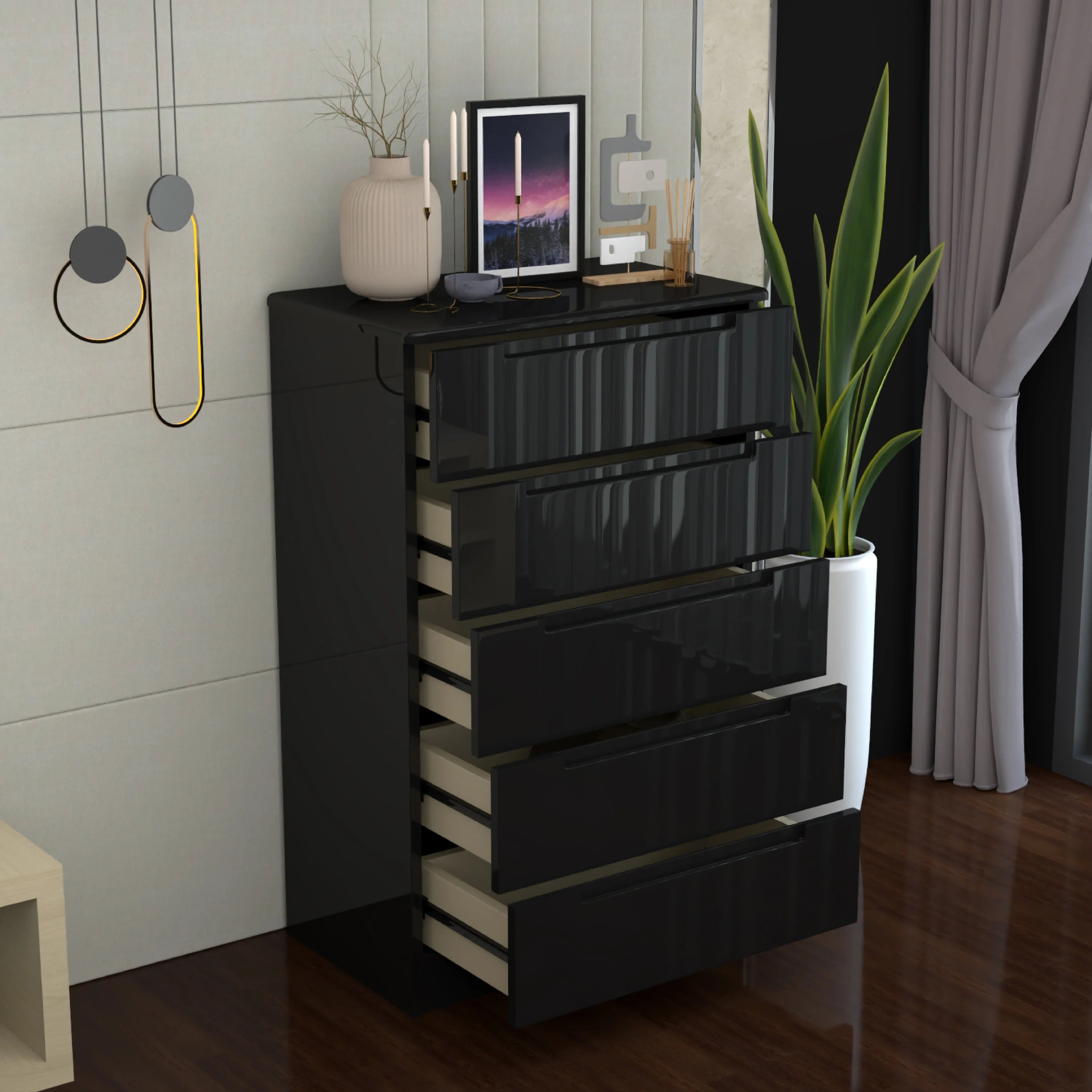 URBAN FURNISHING Modern 5-Deep Drawer Chest 50D x 80W x 129H