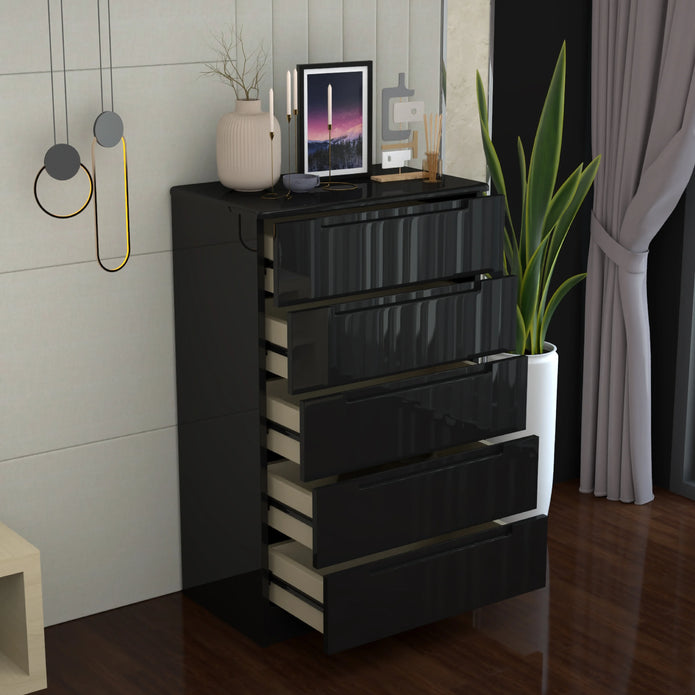 5 Tier High Gloss Chest of Drawers.