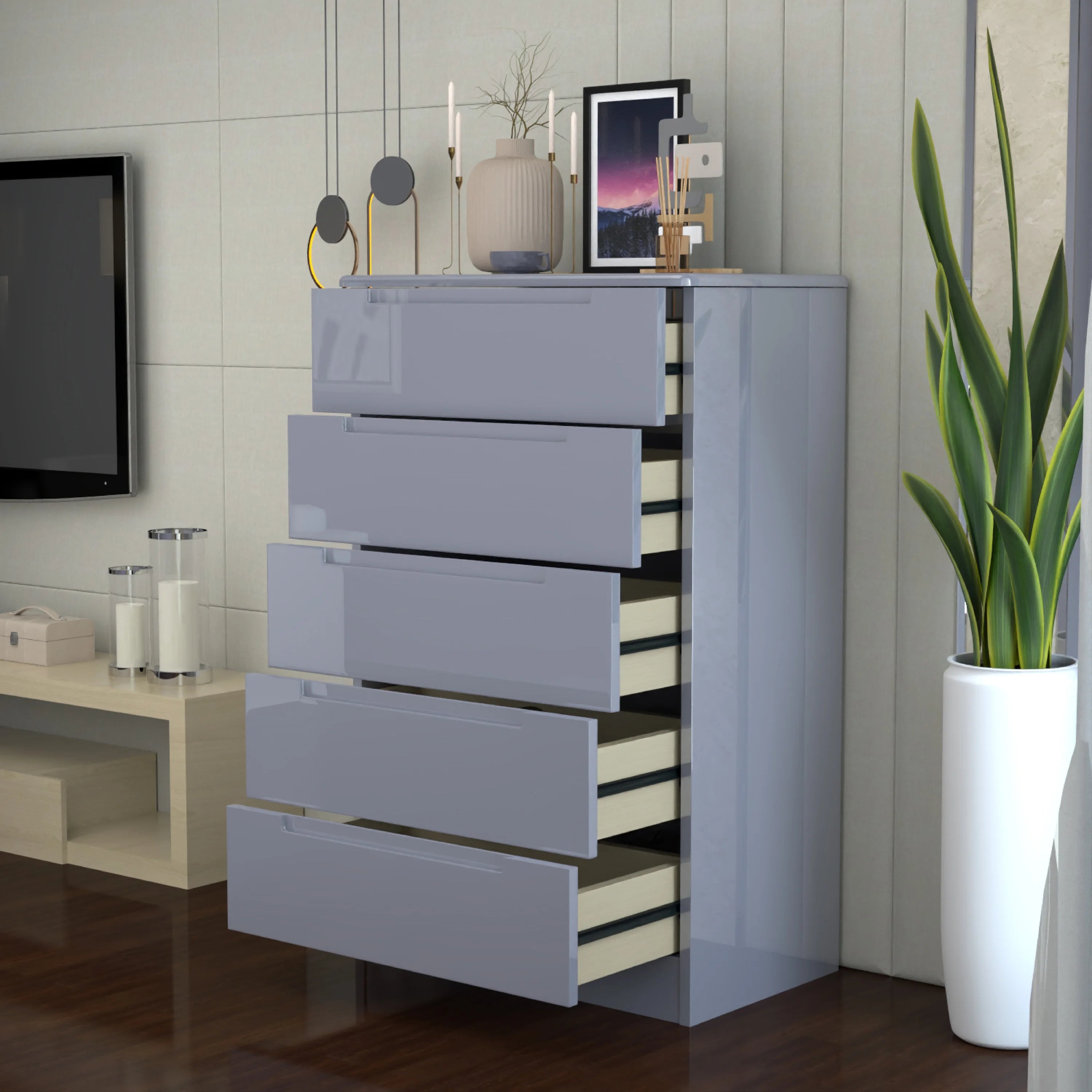 URBAN FURNISHING Modern 5-Deep Drawer Chest 50D x 80W x 129H