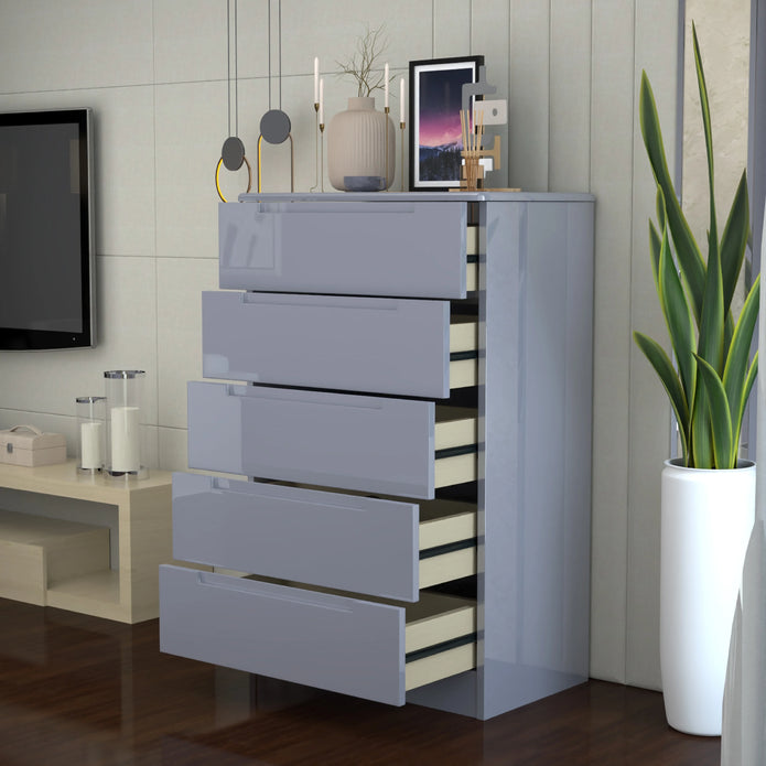 5 Tier High Gloss Chest of Drawers.