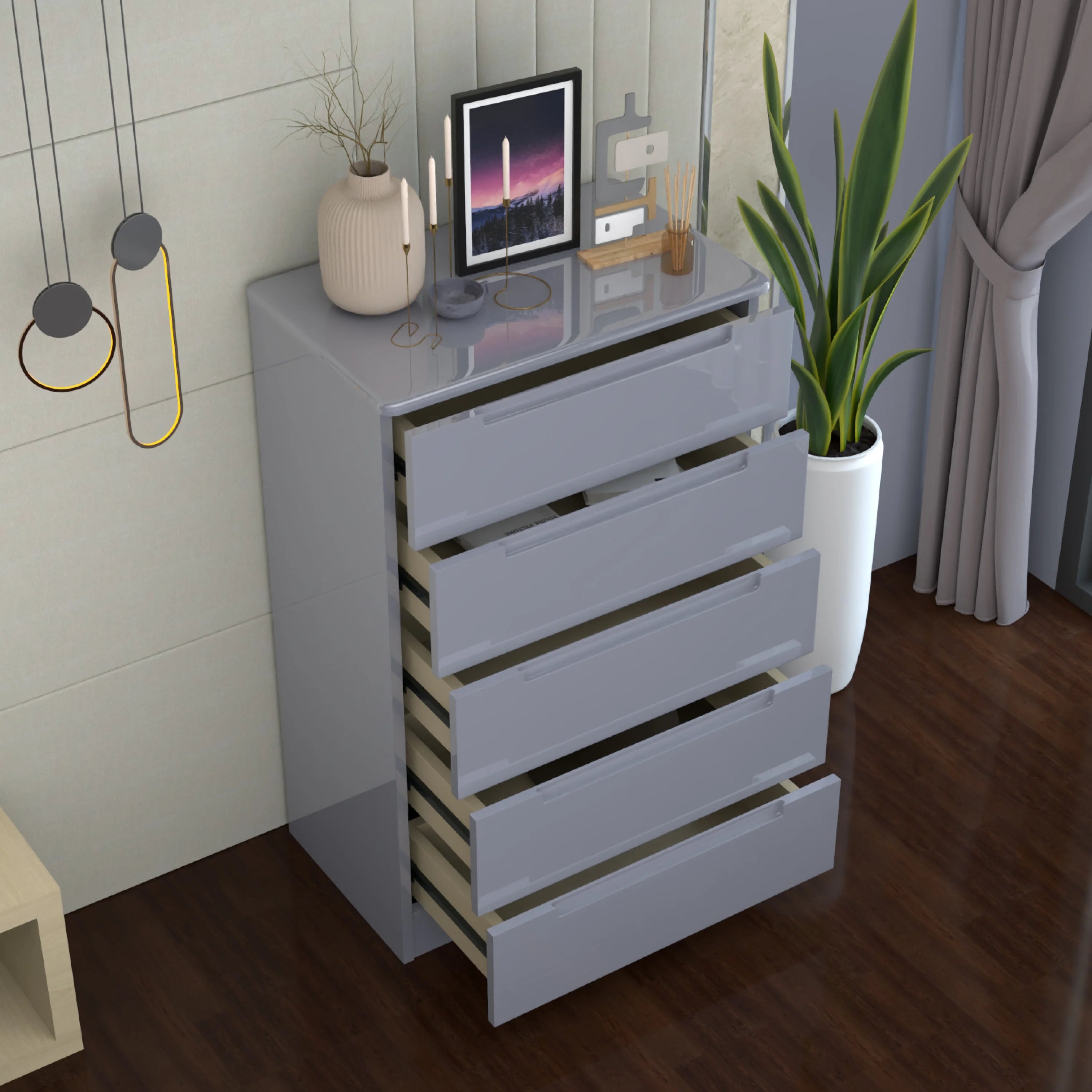 URBAN FURNISHING Modern 5-Deep Drawer Chest 50D x 80W x 129H