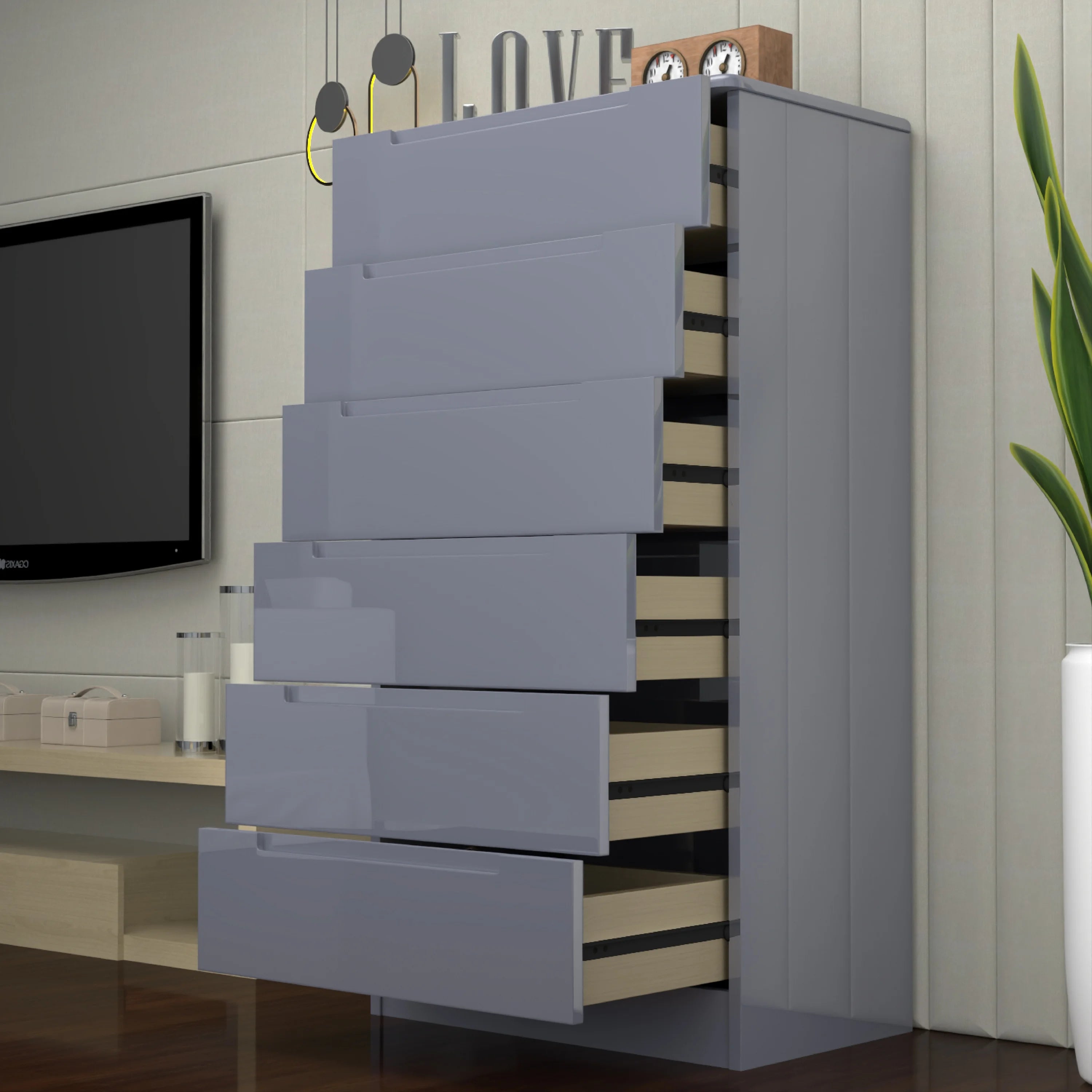 URBAN FURNISHING Modern 6-Deep Drawer Chest 50D x 80W x 152H