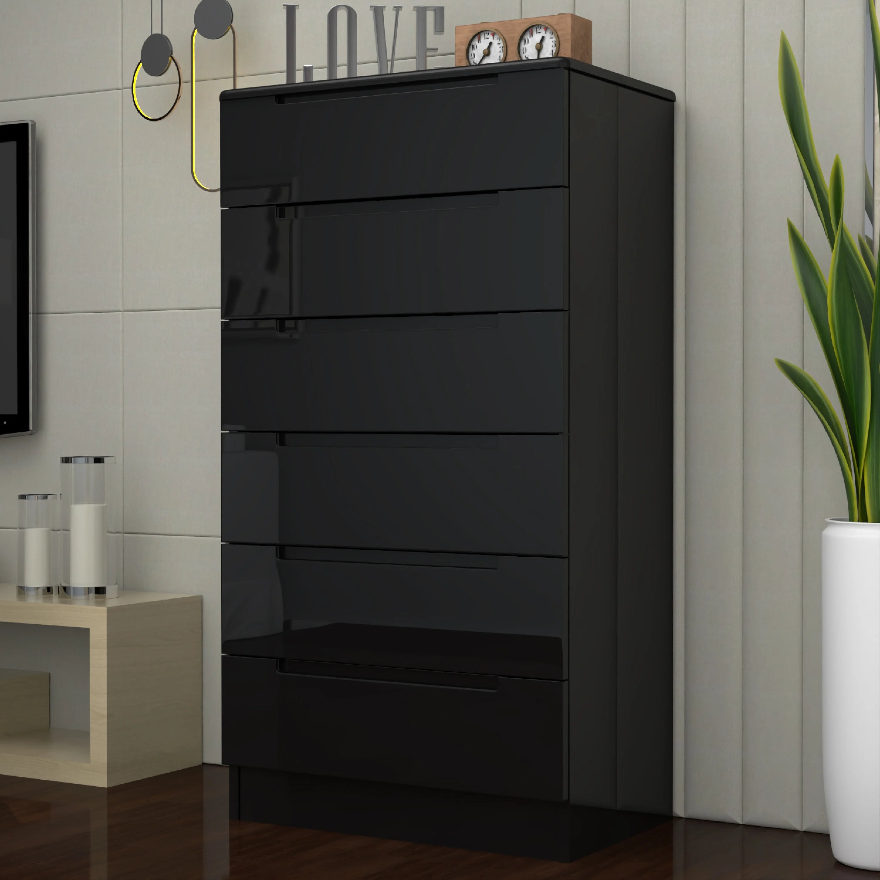 URBAN FURNISHING Modern 6-Deep Drawer Chest 50D x 80W x 152H
