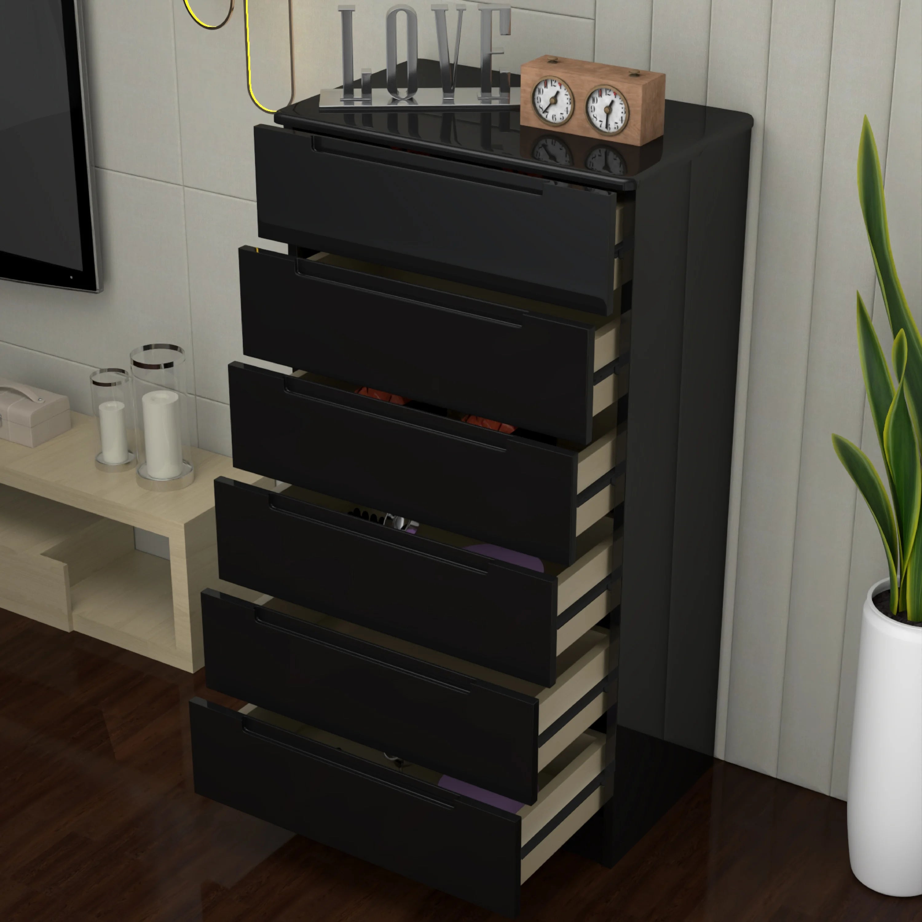 URBAN FURNISHING Modern 6-Deep Drawer Chest 50D x 80W x 152H
