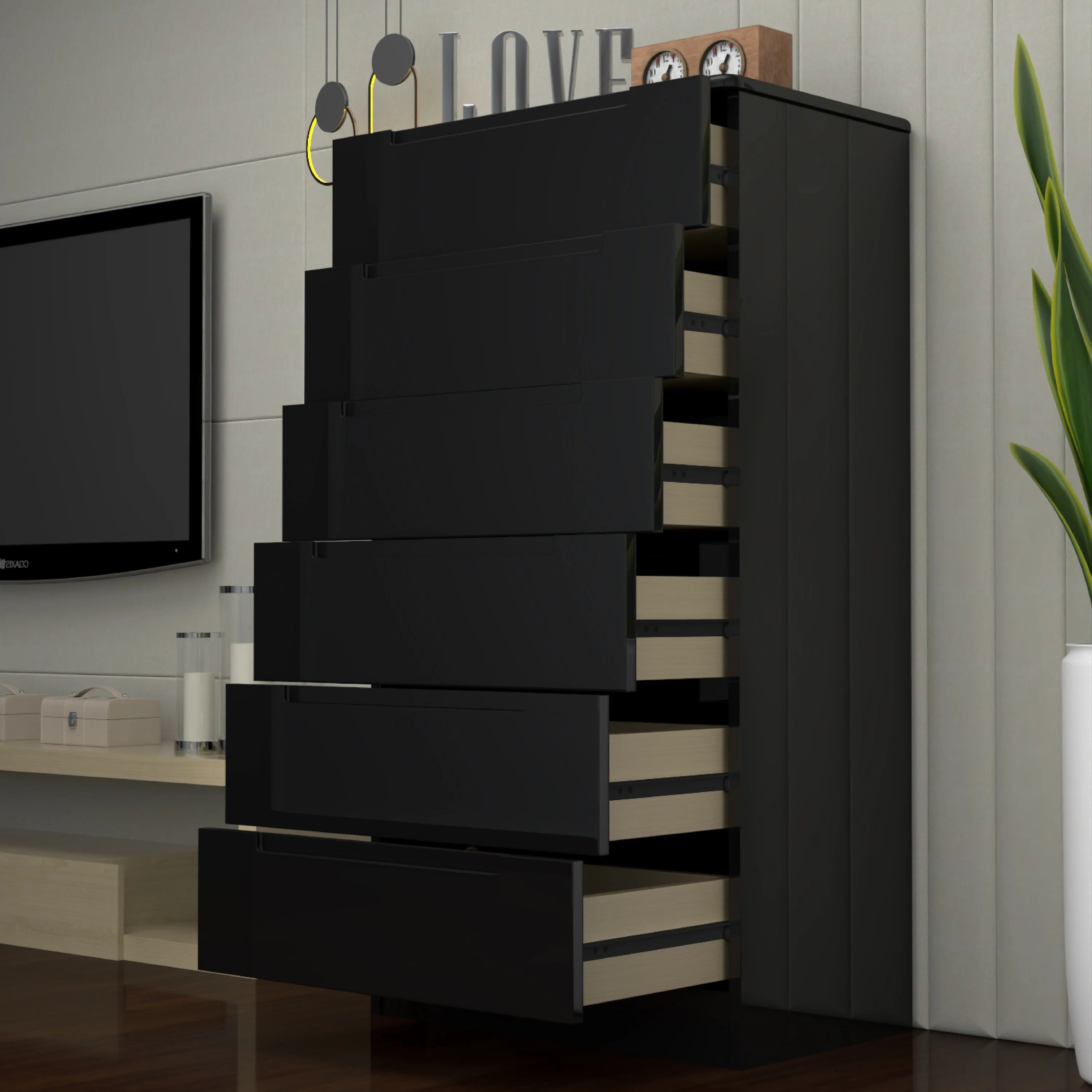 URBAN FURNISHING Modern 6-Deep Drawer Chest 50D x 80W x 152H