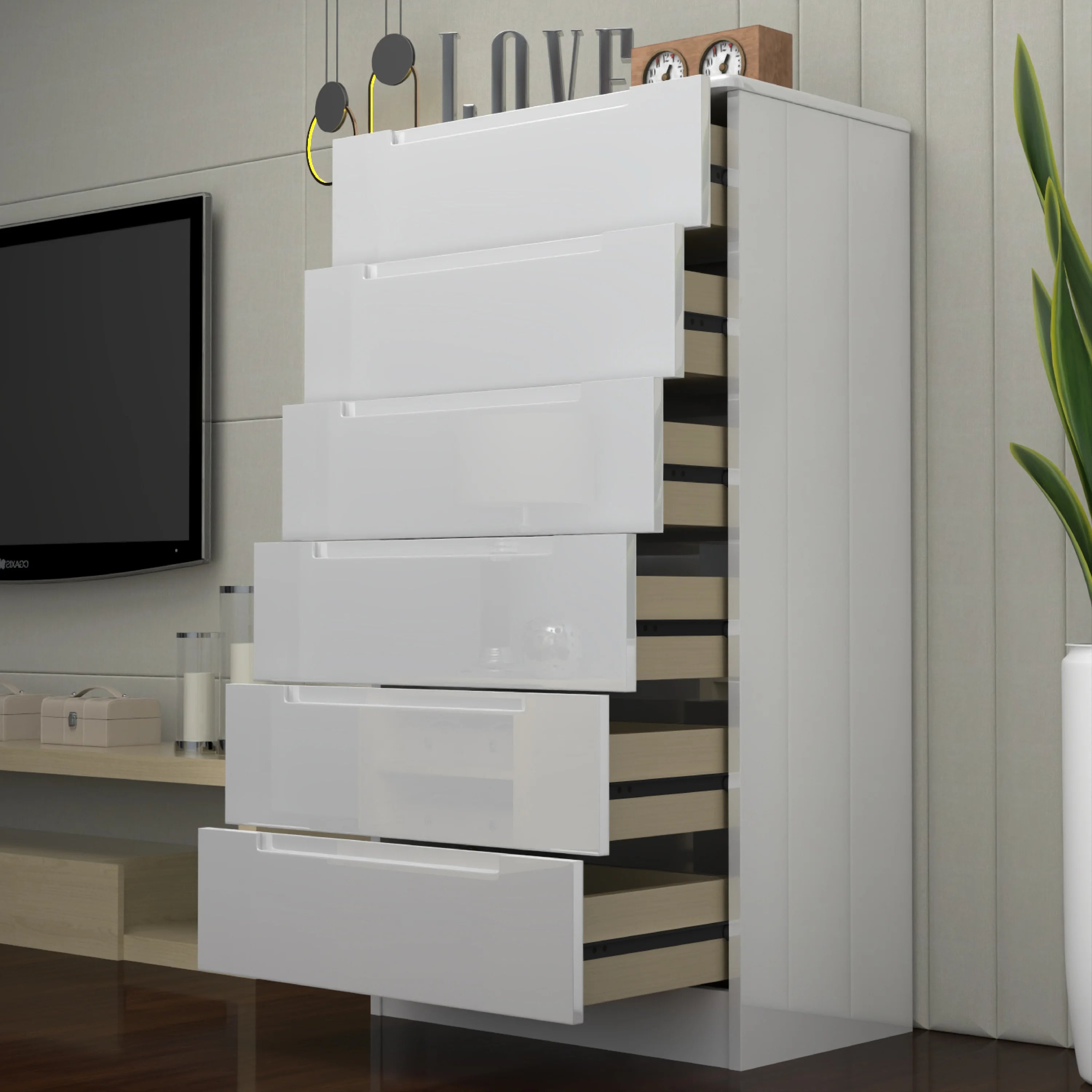 URBAN FURNISHING Modern 6-Deep Drawer Chest 50D x 80W x 152H