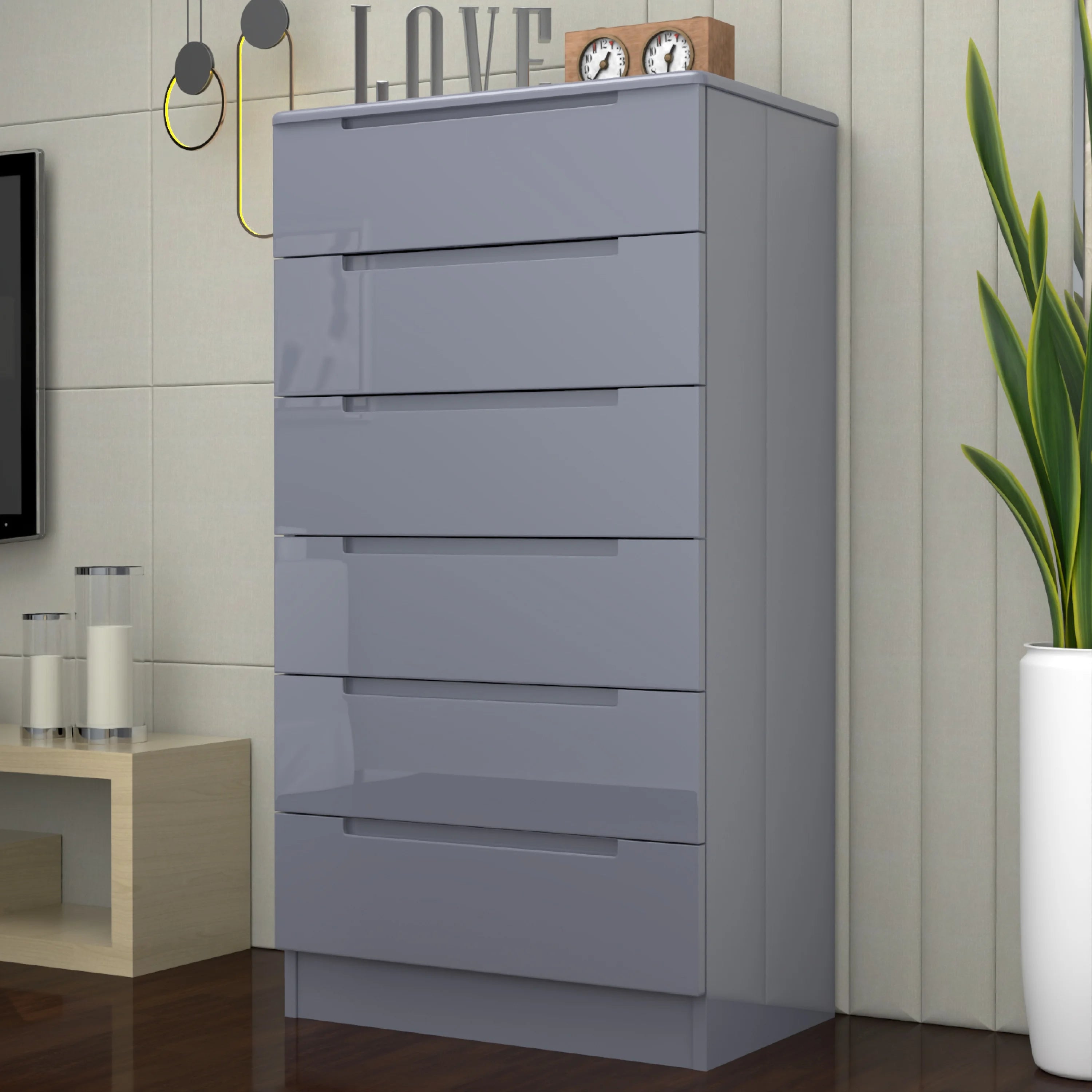 URBAN FURNISHING Modern 6-Deep Drawer Chest 50D x 80W x 152H
