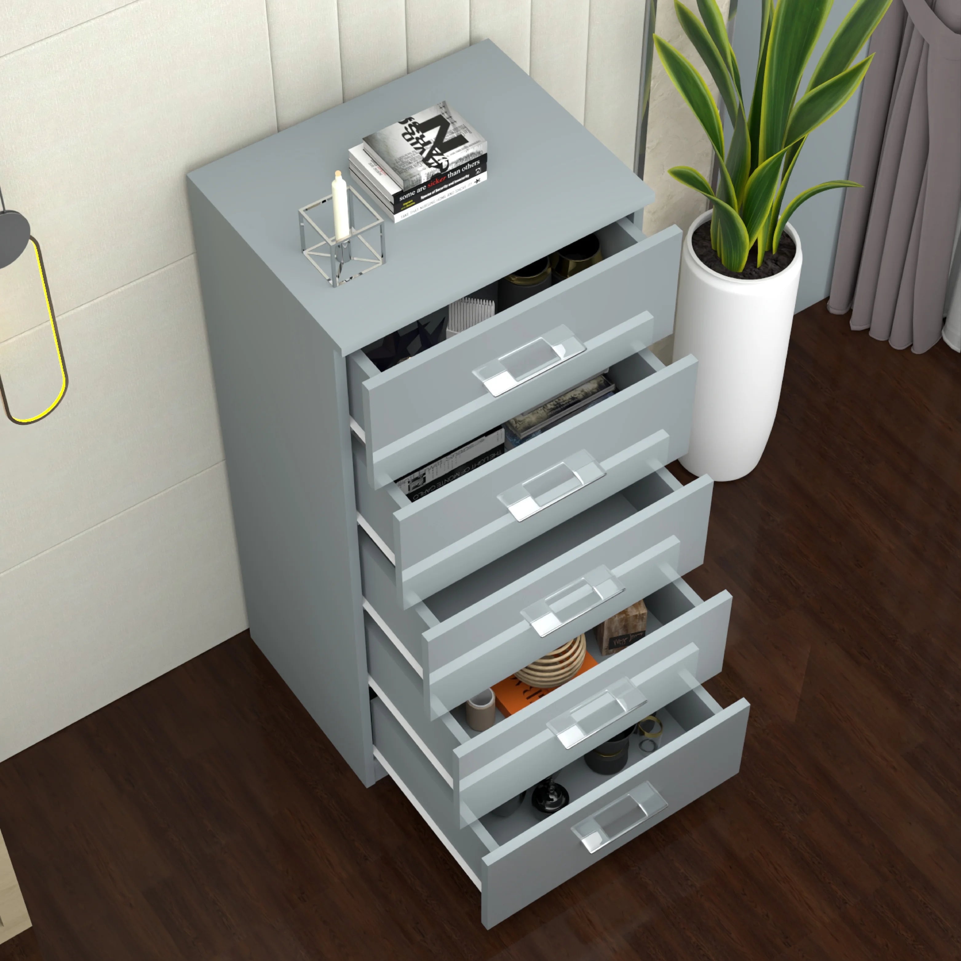 Urban Furnishing Modern 5-Deep Drawer Slim & Tall Chest 60cm