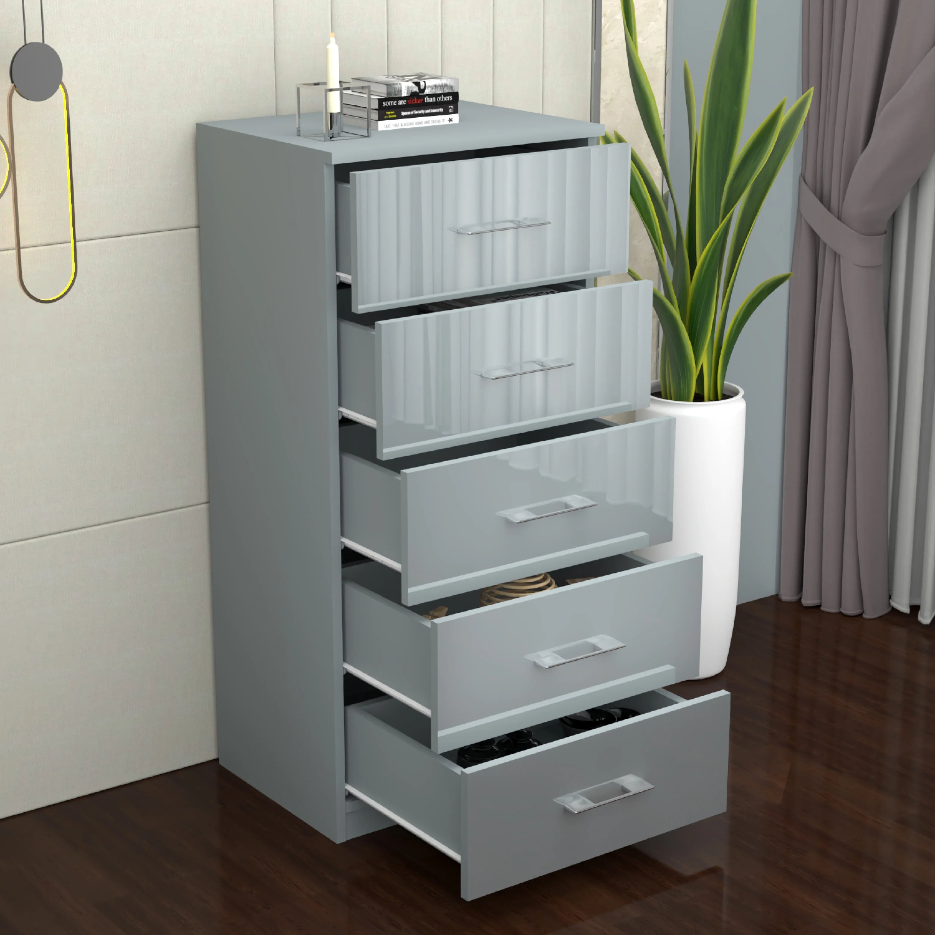 Urban Furnishing Modern 5-Deep Drawer Slim & Tall Chest 60cm